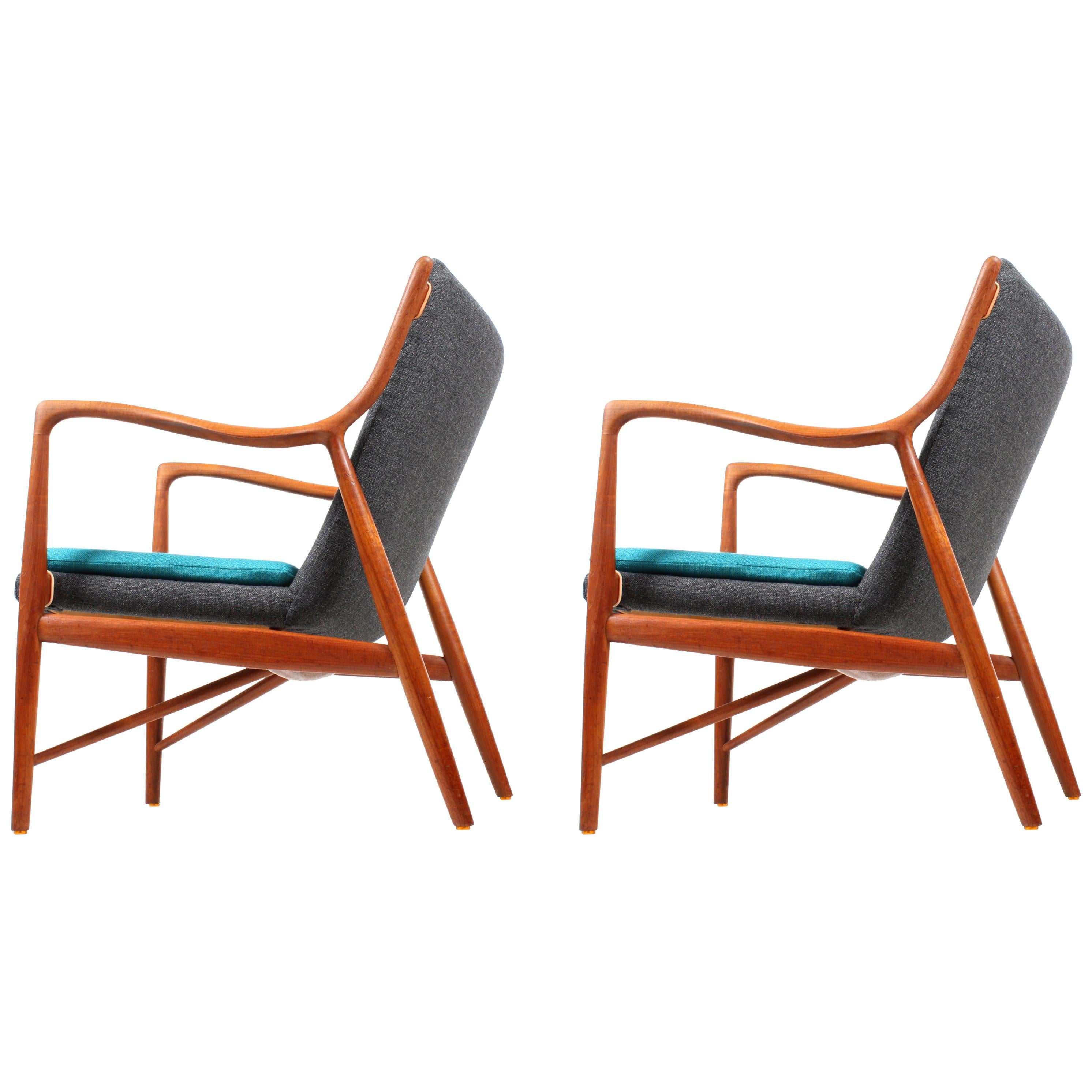 Pair of Midcentury NV45 Lounge chairs in Teak by Finn Juhl for Niels Vodder