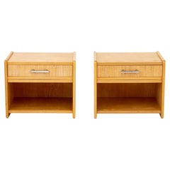 Pair of Mid Century Oak and Cane nightstands with single drawer