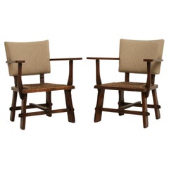 Pair of Mid-Century Oak and Rush Armchairs by Artifort