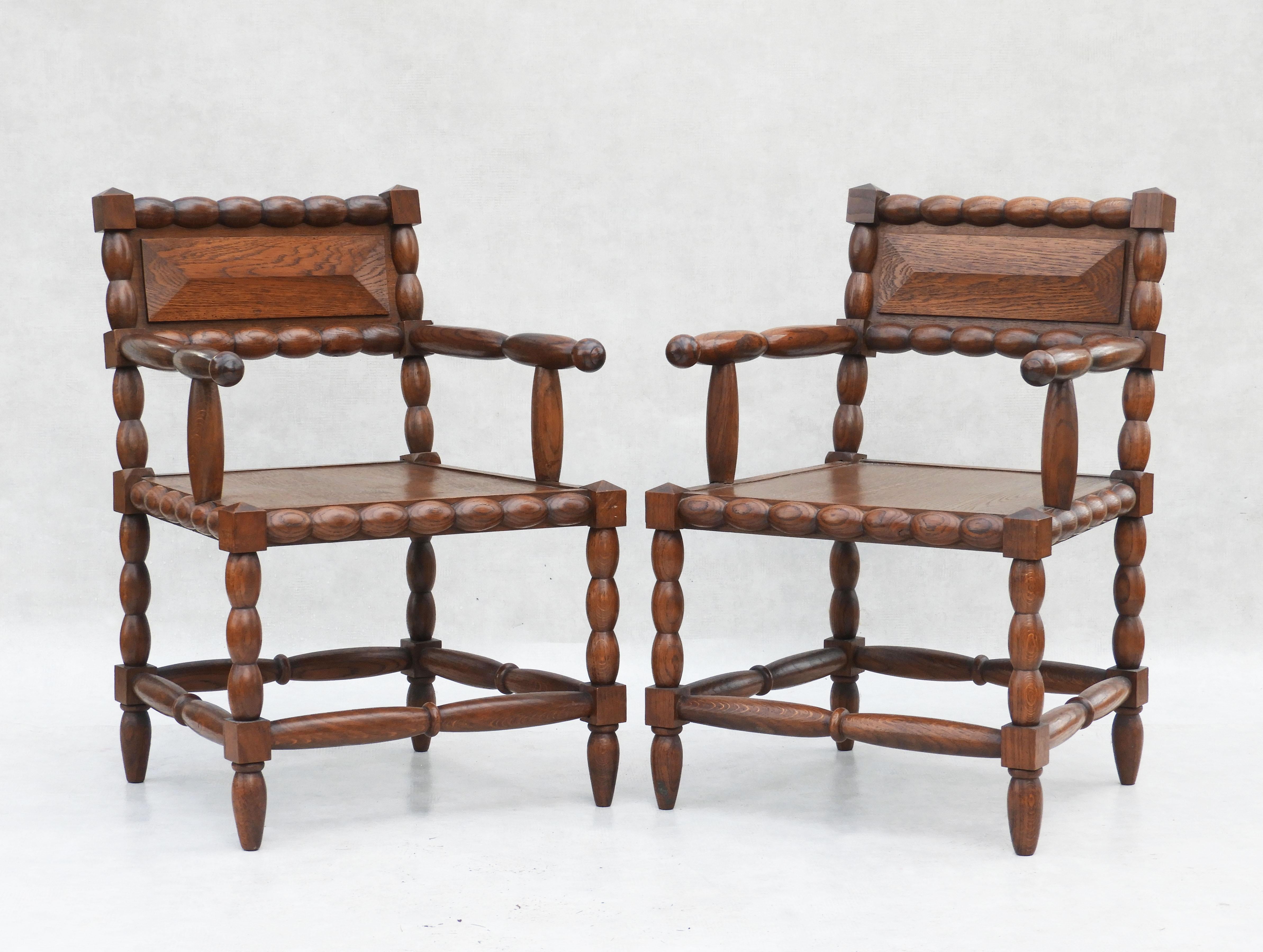 Pair of Mid Century Oak Bobbin Wood Armchairs C1950s France For Sale 4