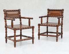 Pair of Mid Century Oak Bobbin Wood Armchairs C1950s France