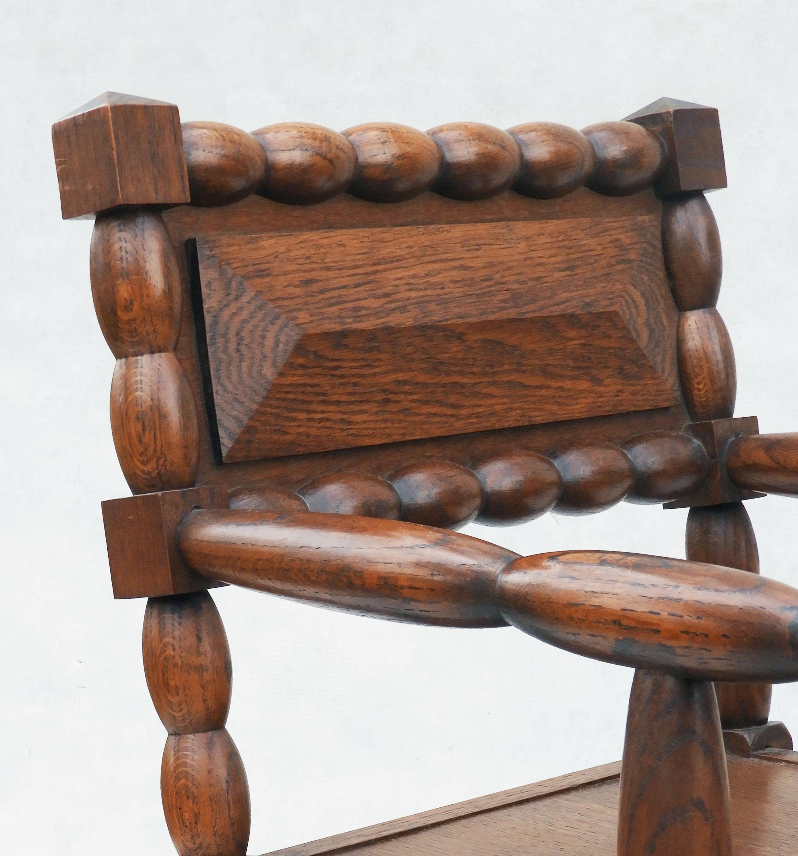 20th Century Pair of Mid Century Oak Bobbin Wood Armchairs C1950s France For Sale