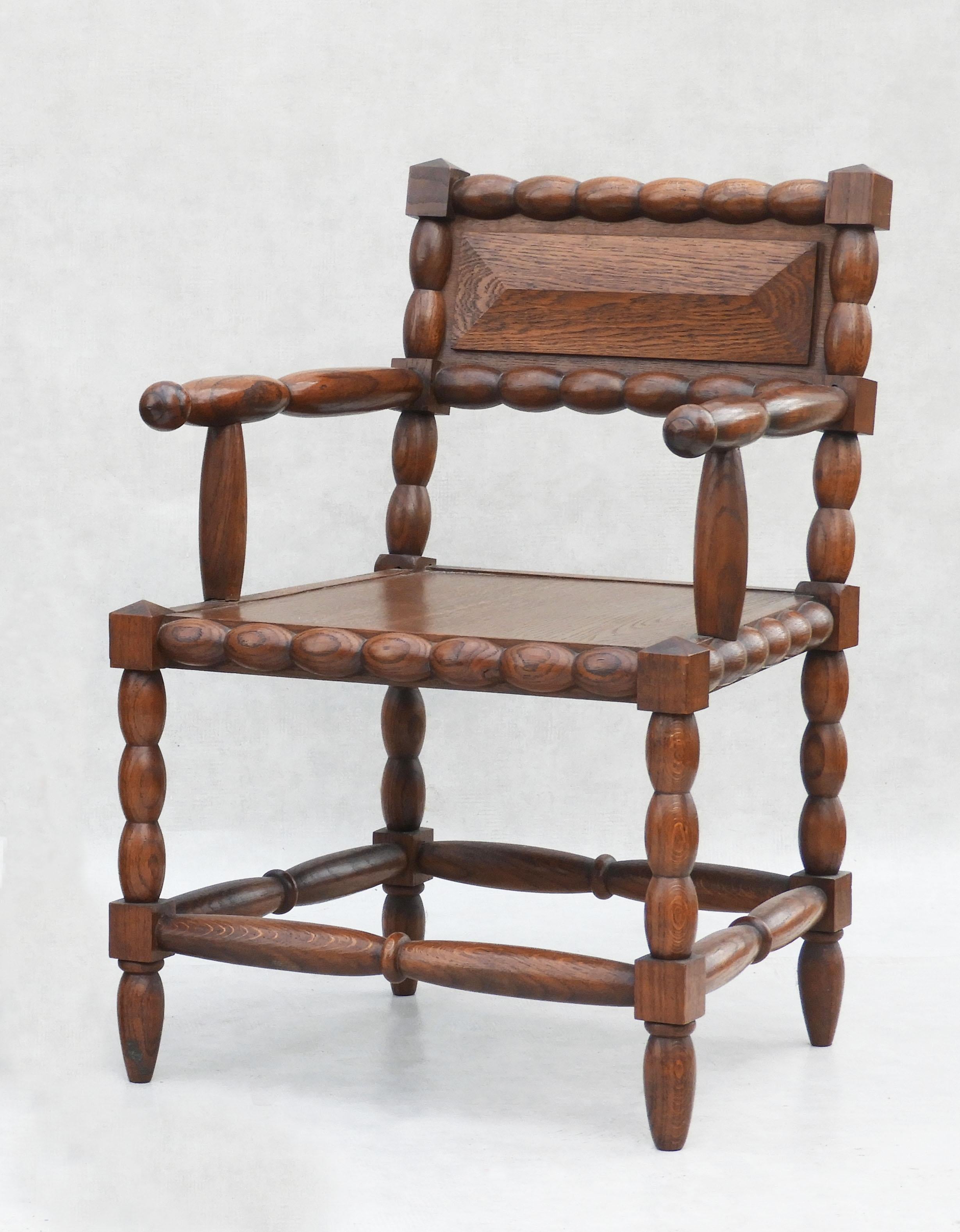 Pair of Mid Century Oak Bobbin Wood Armchairs C1950s France For Sale 2