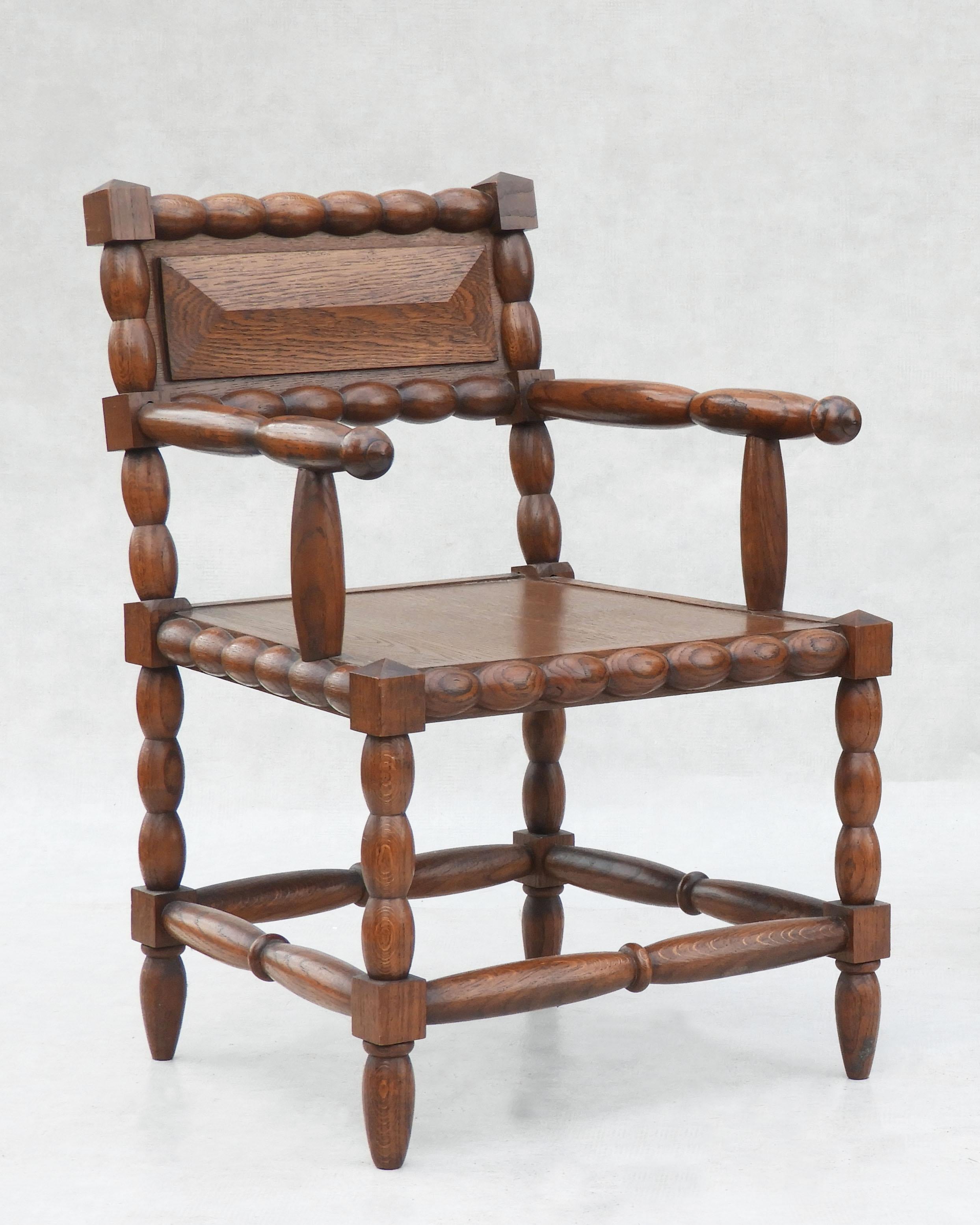 Pair of Mid Century Oak Bobbin Wood Armchairs C1950s France For Sale 3