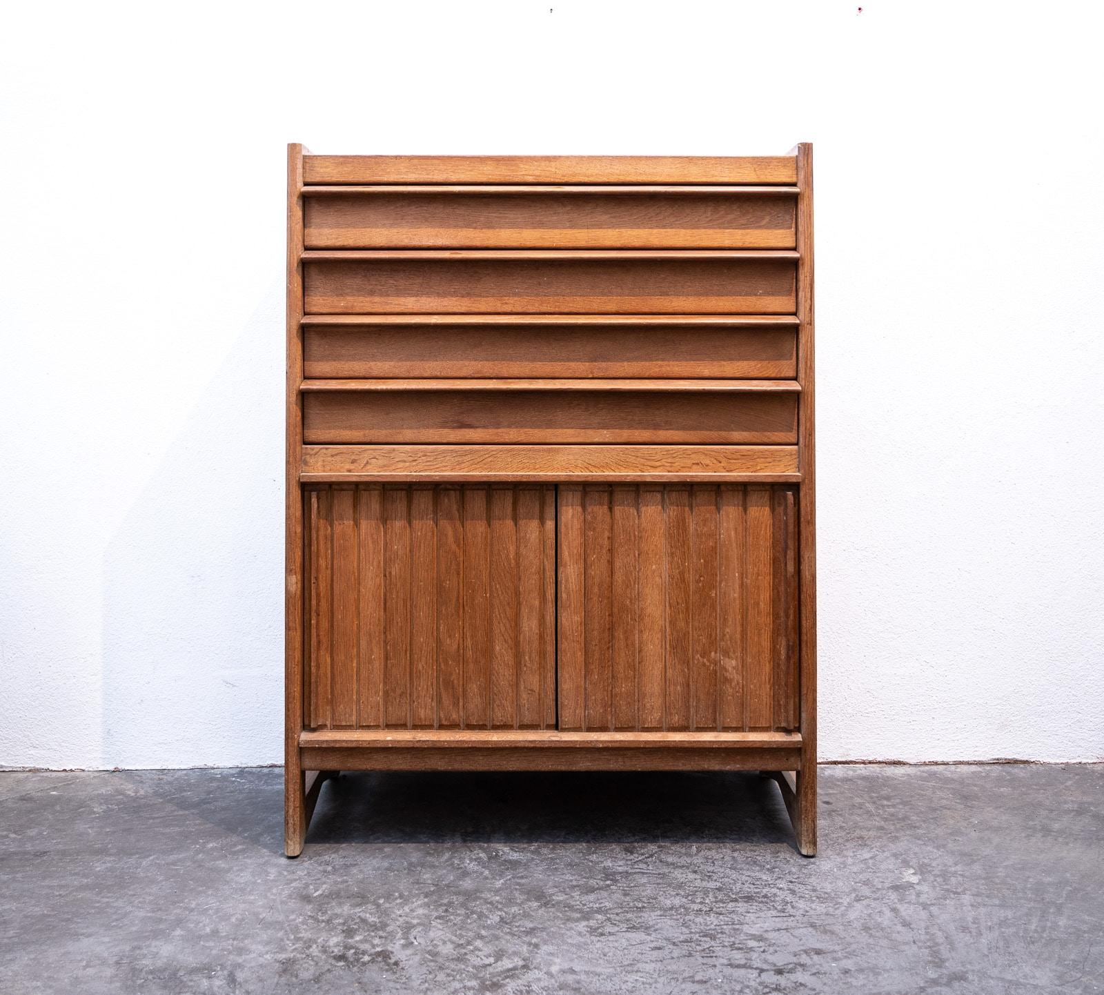 Pair of Mid Century Oak Cabinets by Guillerme et Chambron 7