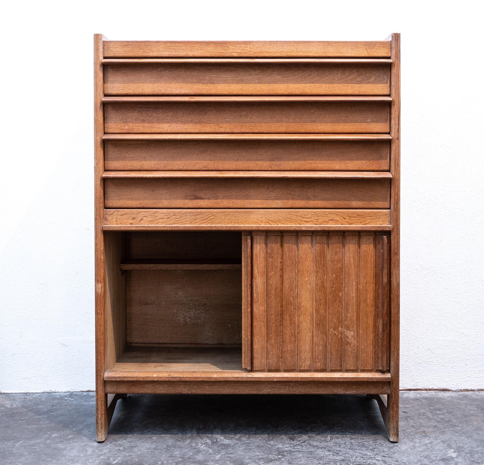 Pair of Mid Century Oak Cabinets by Guillerme et Chambron 9