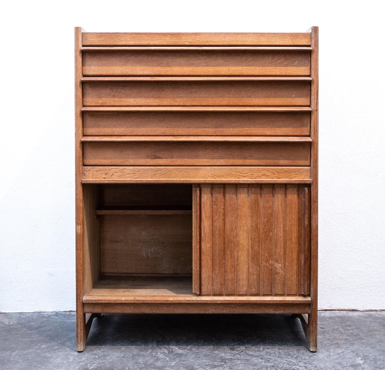 Pair of Mid Century Oak Cabinets by Guillerme et Chambron For Sale 9
