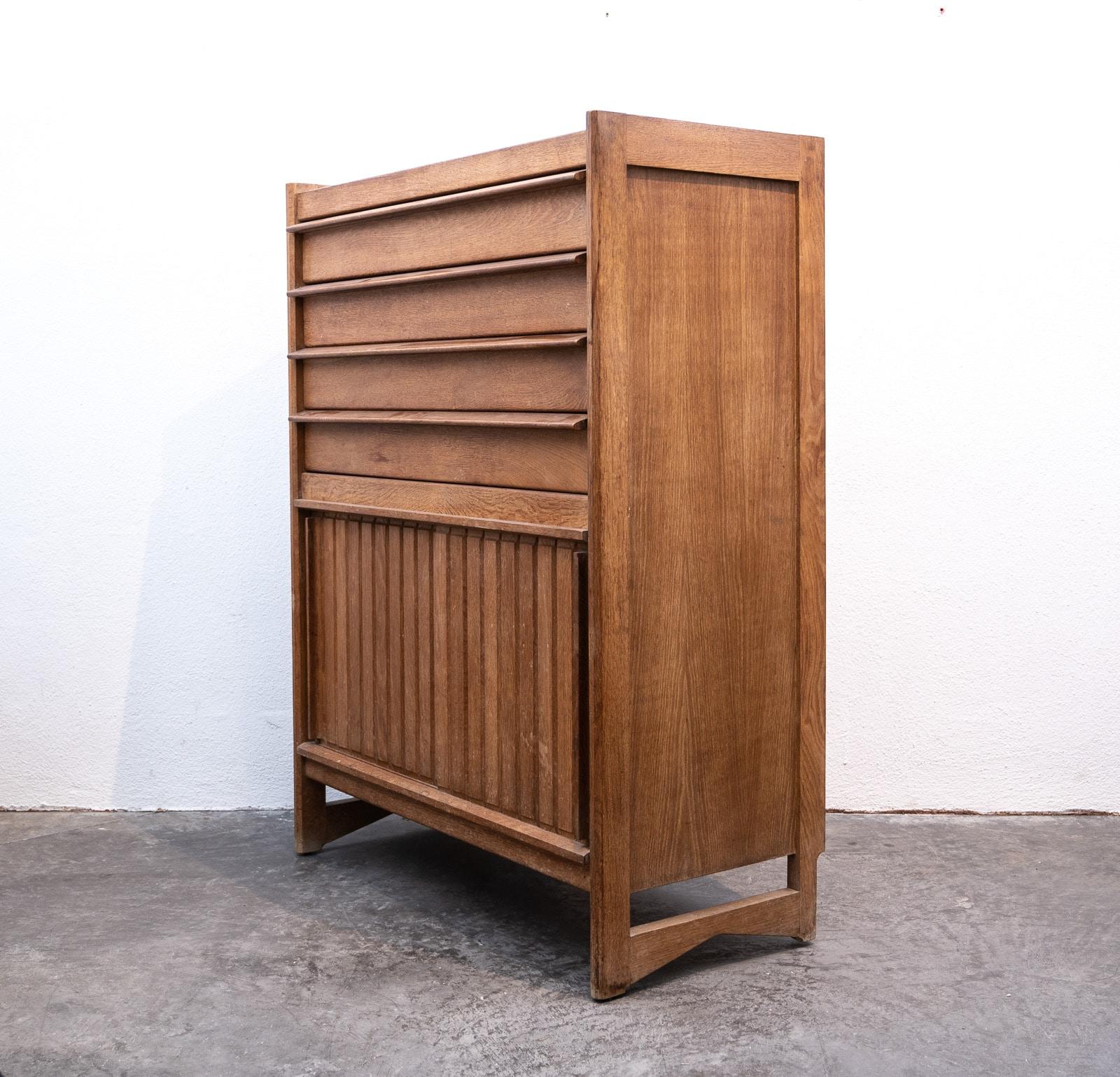 Pair of Mid Century Oak Cabinets by Guillerme et Chambron 10
