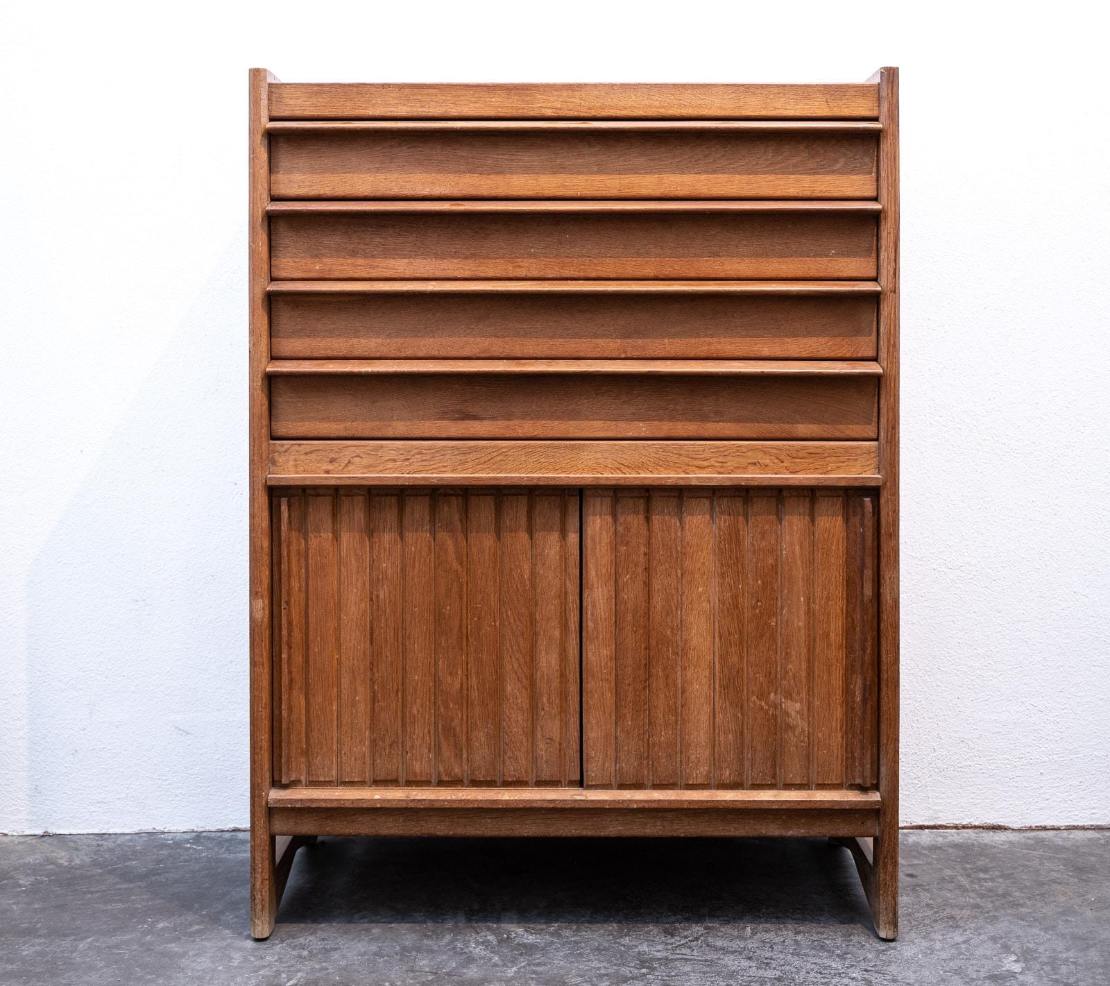 Pair of Mid Century Oak Cabinets by Guillerme et Chambron 12