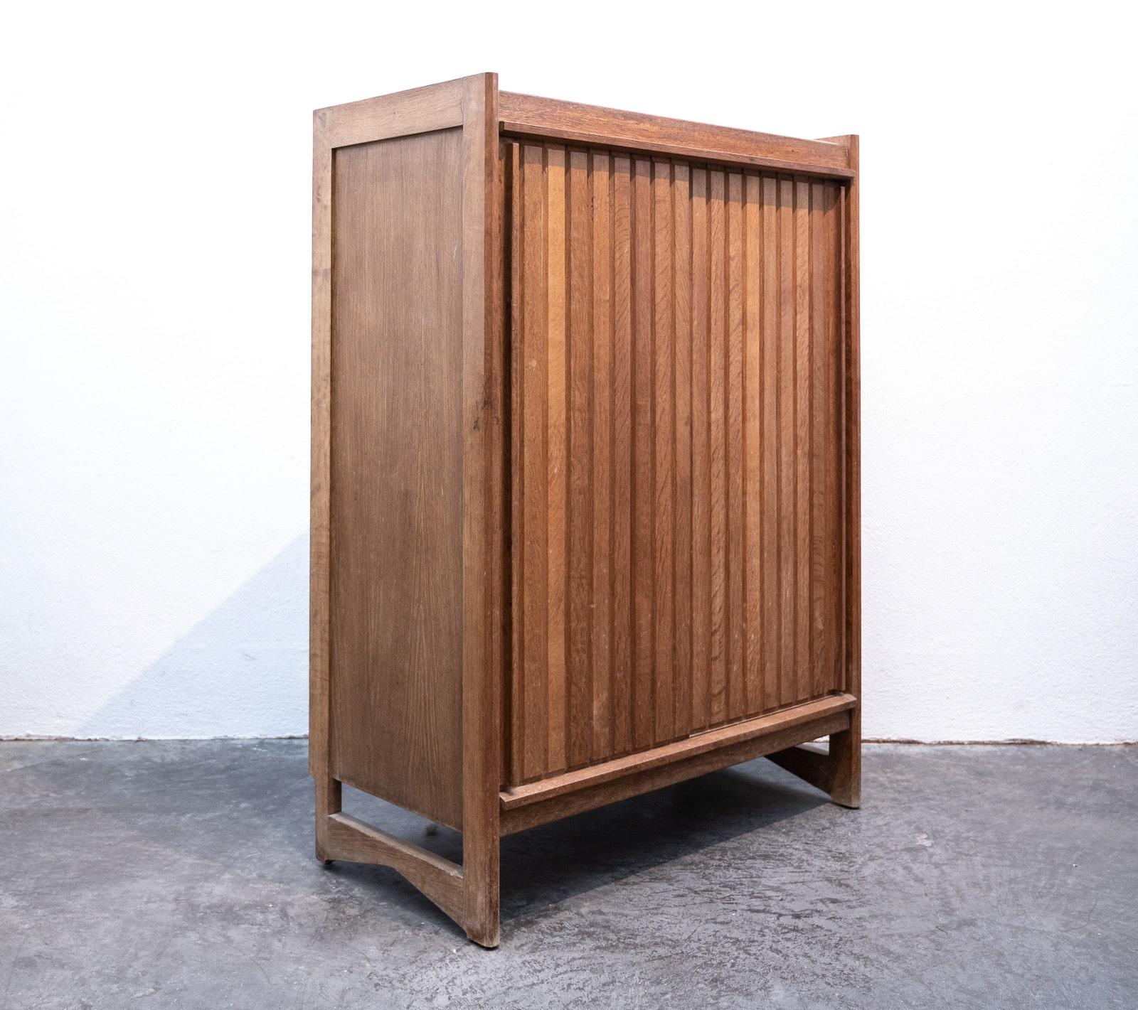 French Pair of Mid Century Oak Cabinets by Guillerme et Chambron