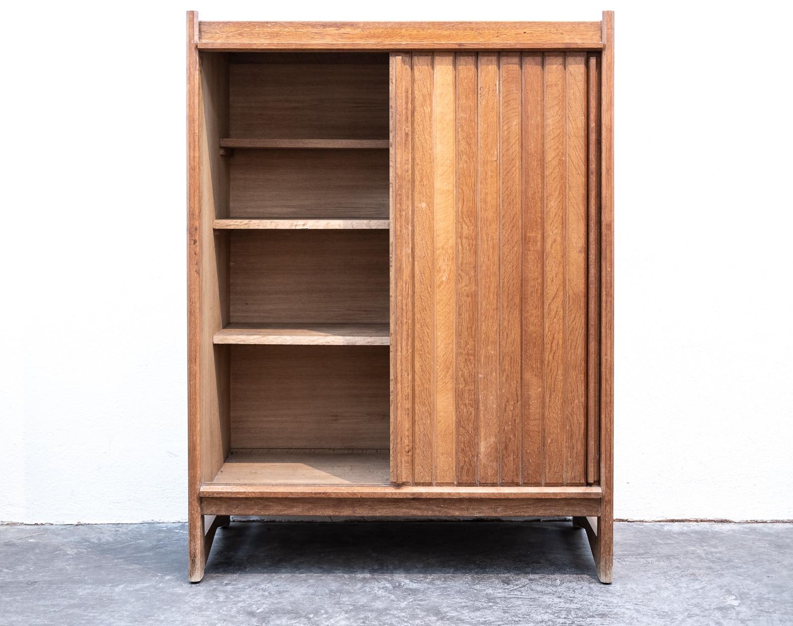 20th Century Pair of Mid Century Oak Cabinets by Guillerme et Chambron