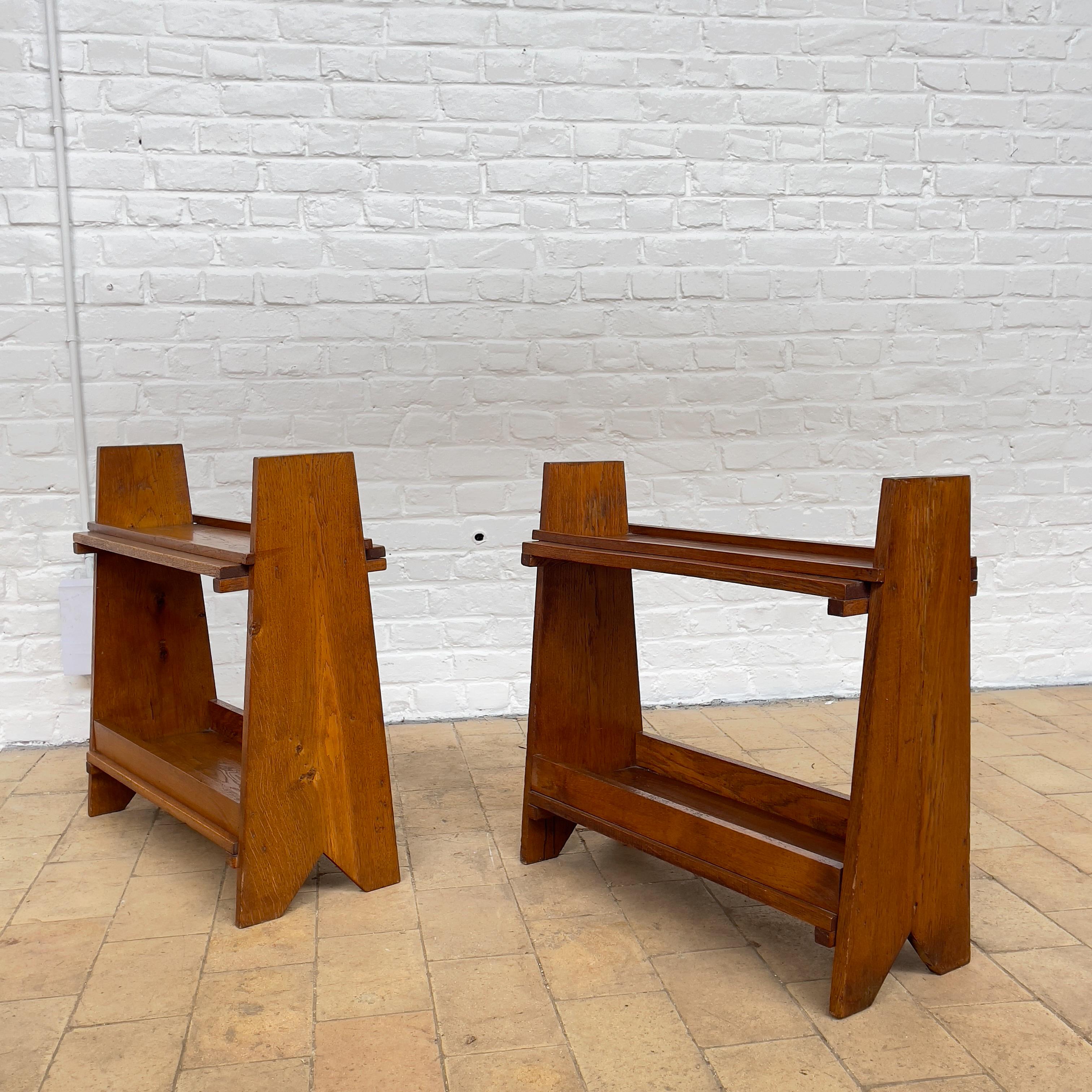 Pair of mid-century oak console.
French work.
Waxed finish.
 