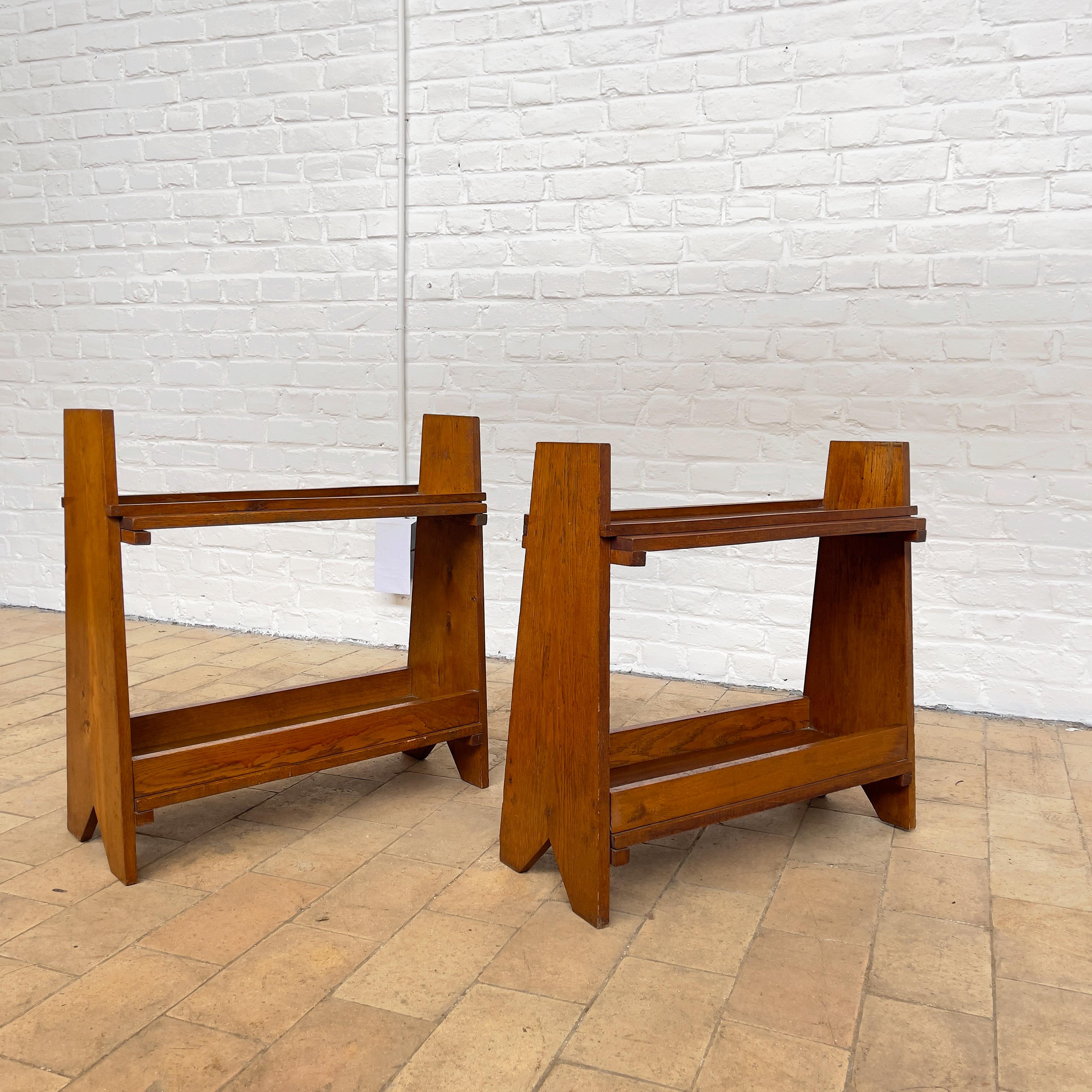 French Pair of Mid-Century Oak Console For Sale