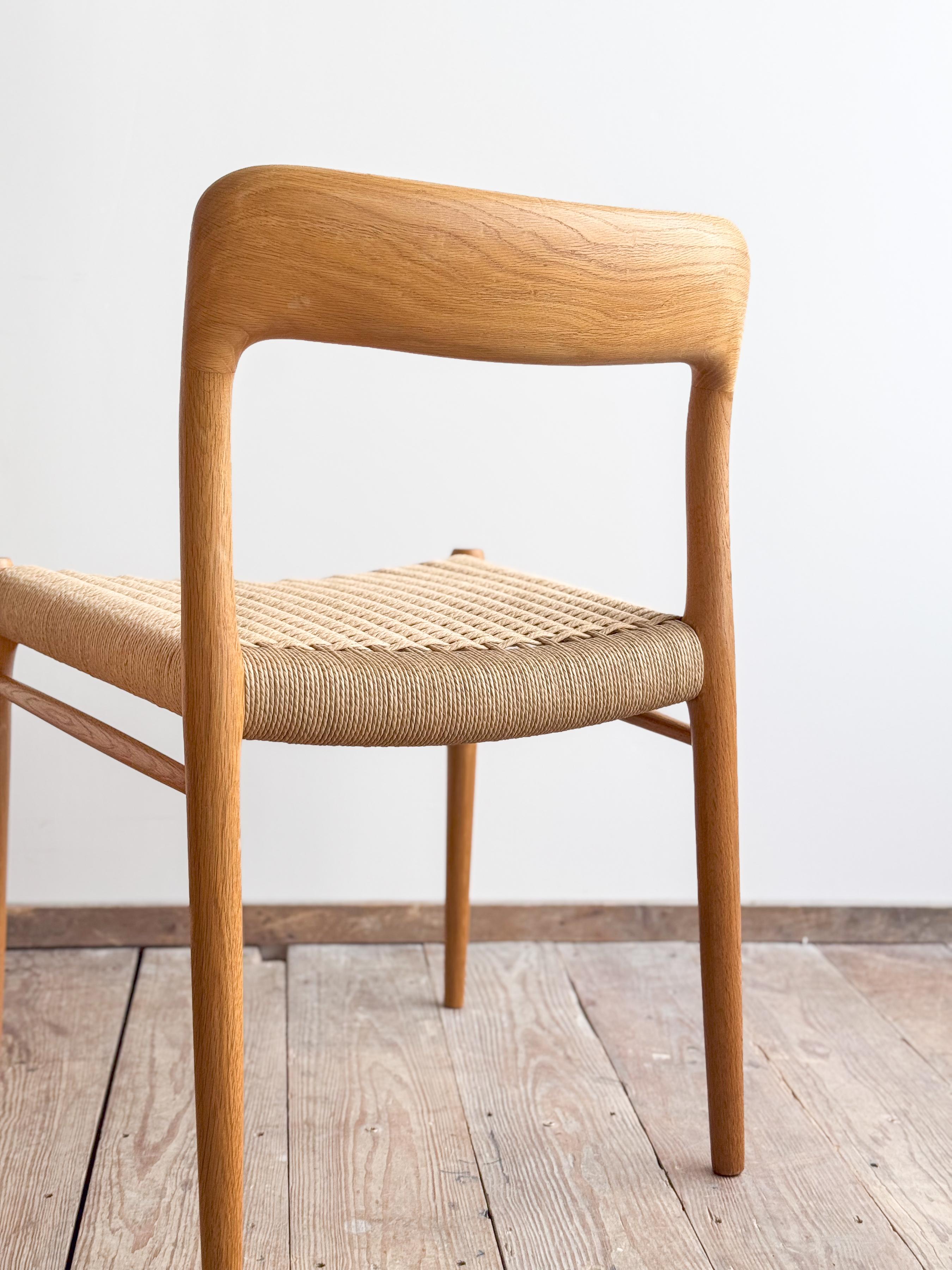 Papercord Pair of Mid-Century Oak Dining Chairs #75 by Niels O. Møller for J. L. Moller For Sale