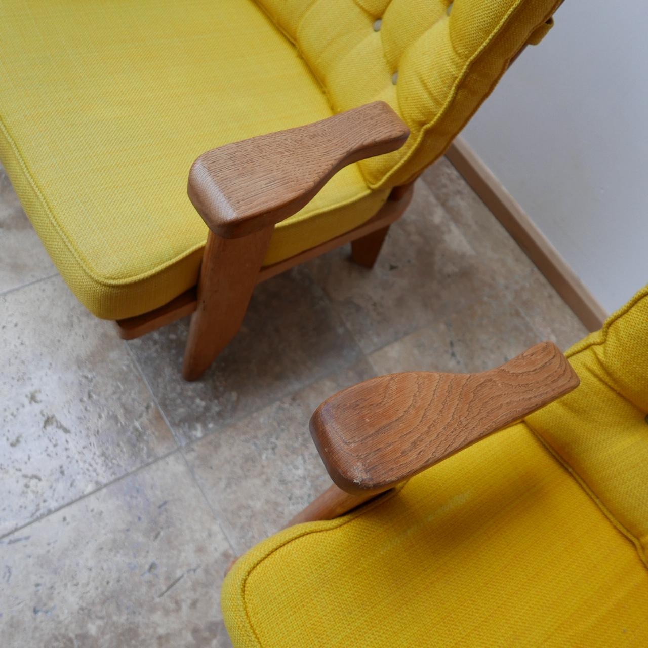 French Pair of Midcentury Oak Guillerme et Chambron Armchairs