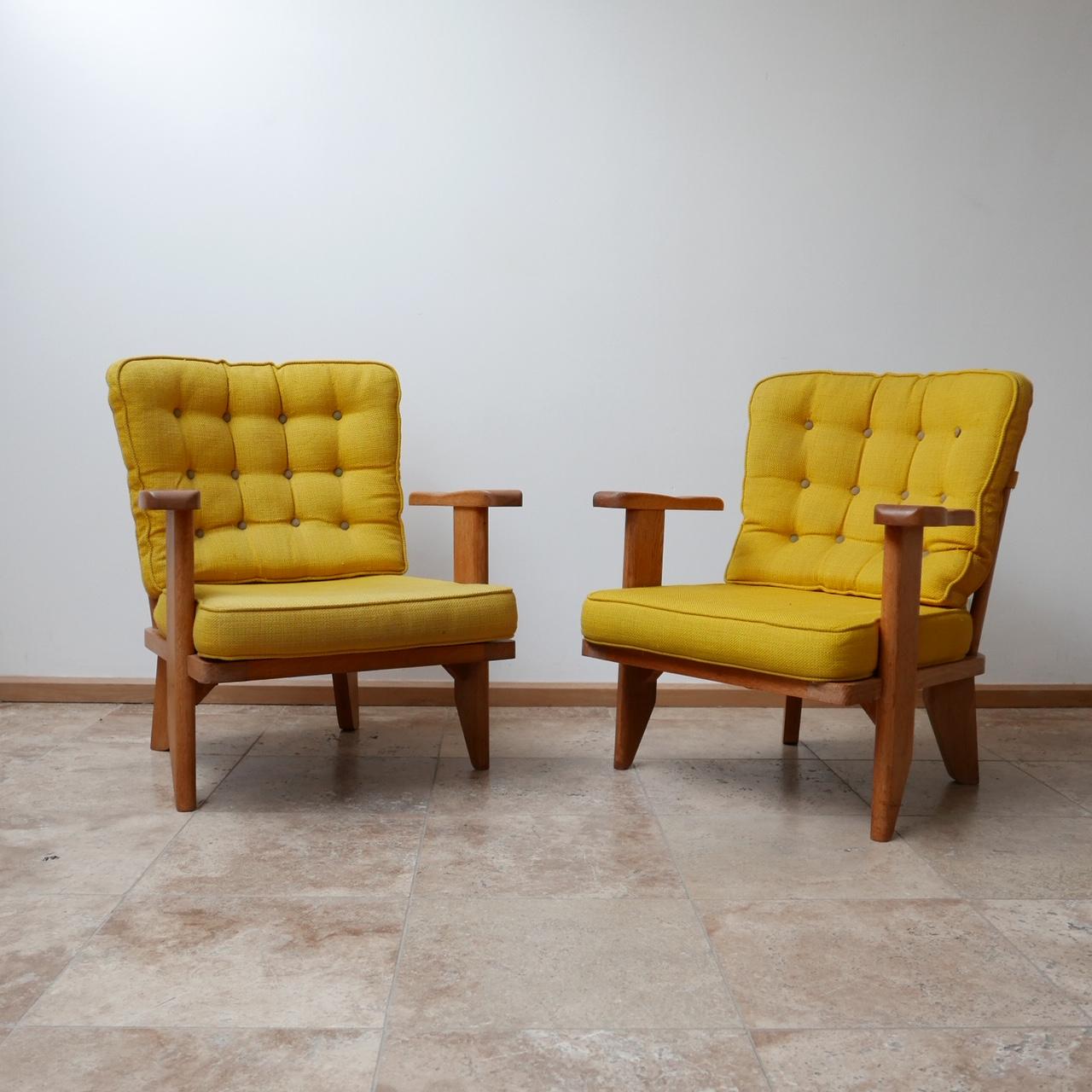 Pair of Midcentury Oak Guillerme et Chambron Armchairs In Excellent Condition In London, GB