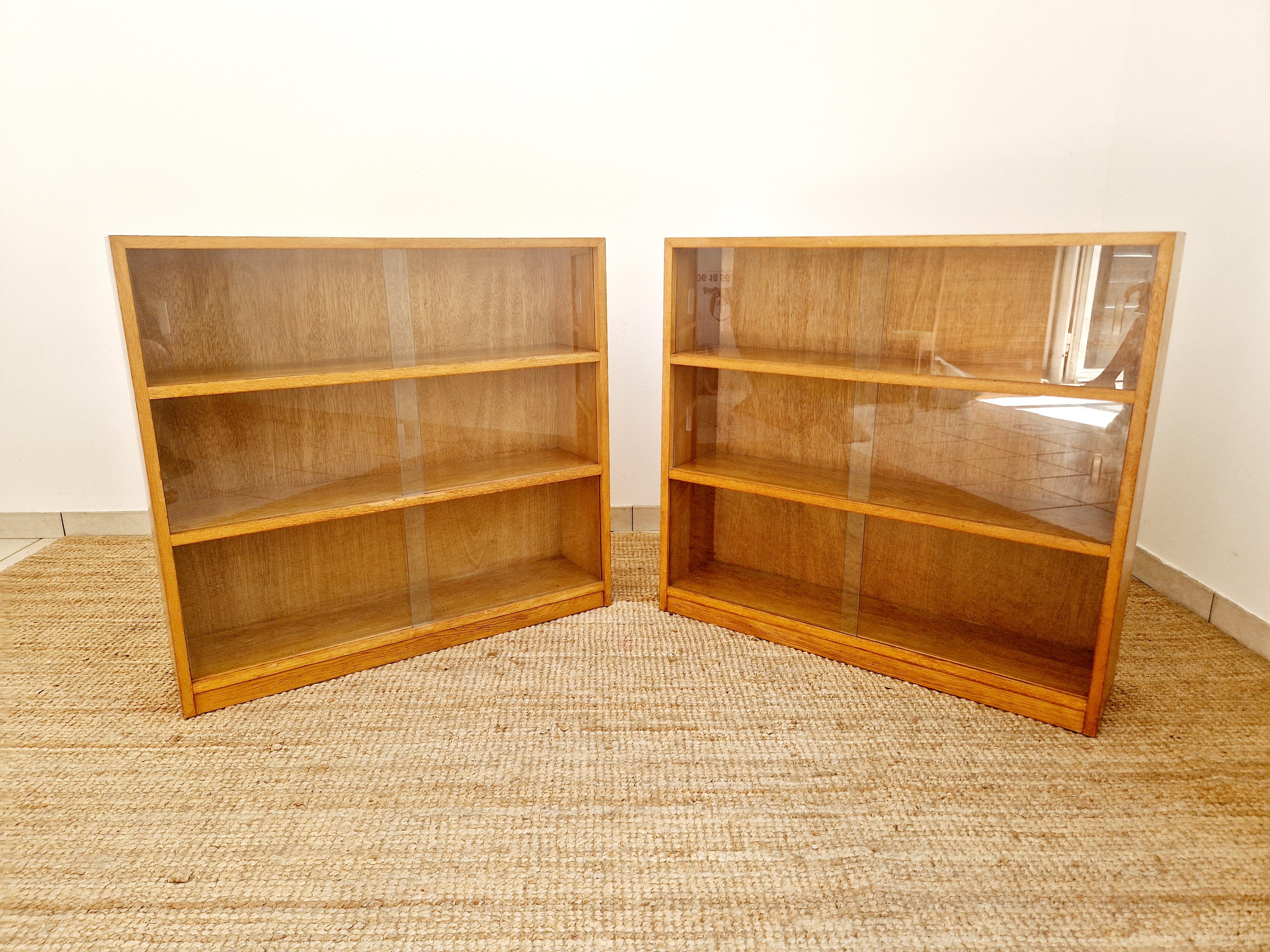 Pair of Mid Century Oak School Bookcases For Sale 4