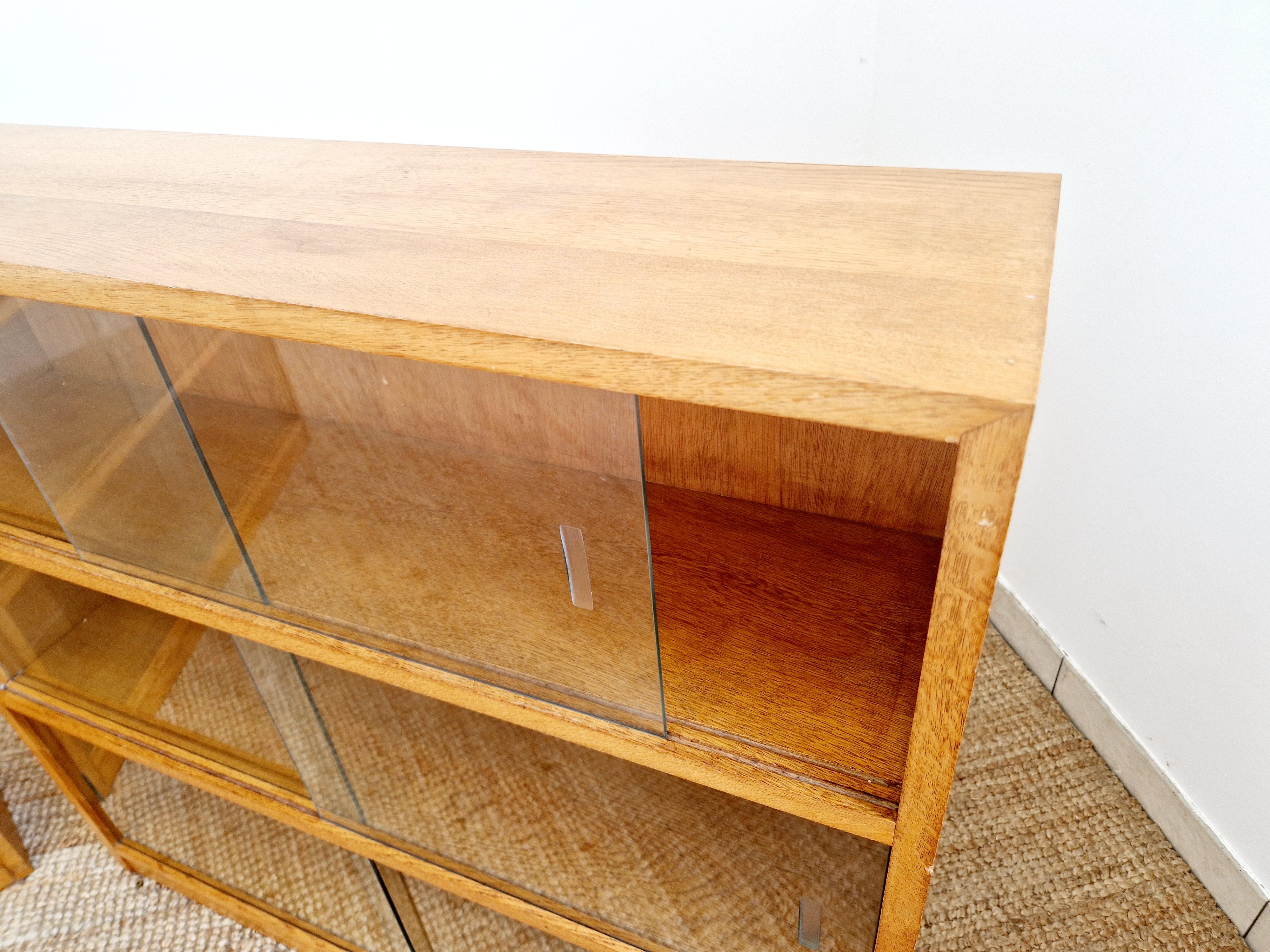 Pair of Mid Century Oak School Bookcases For Sale 5