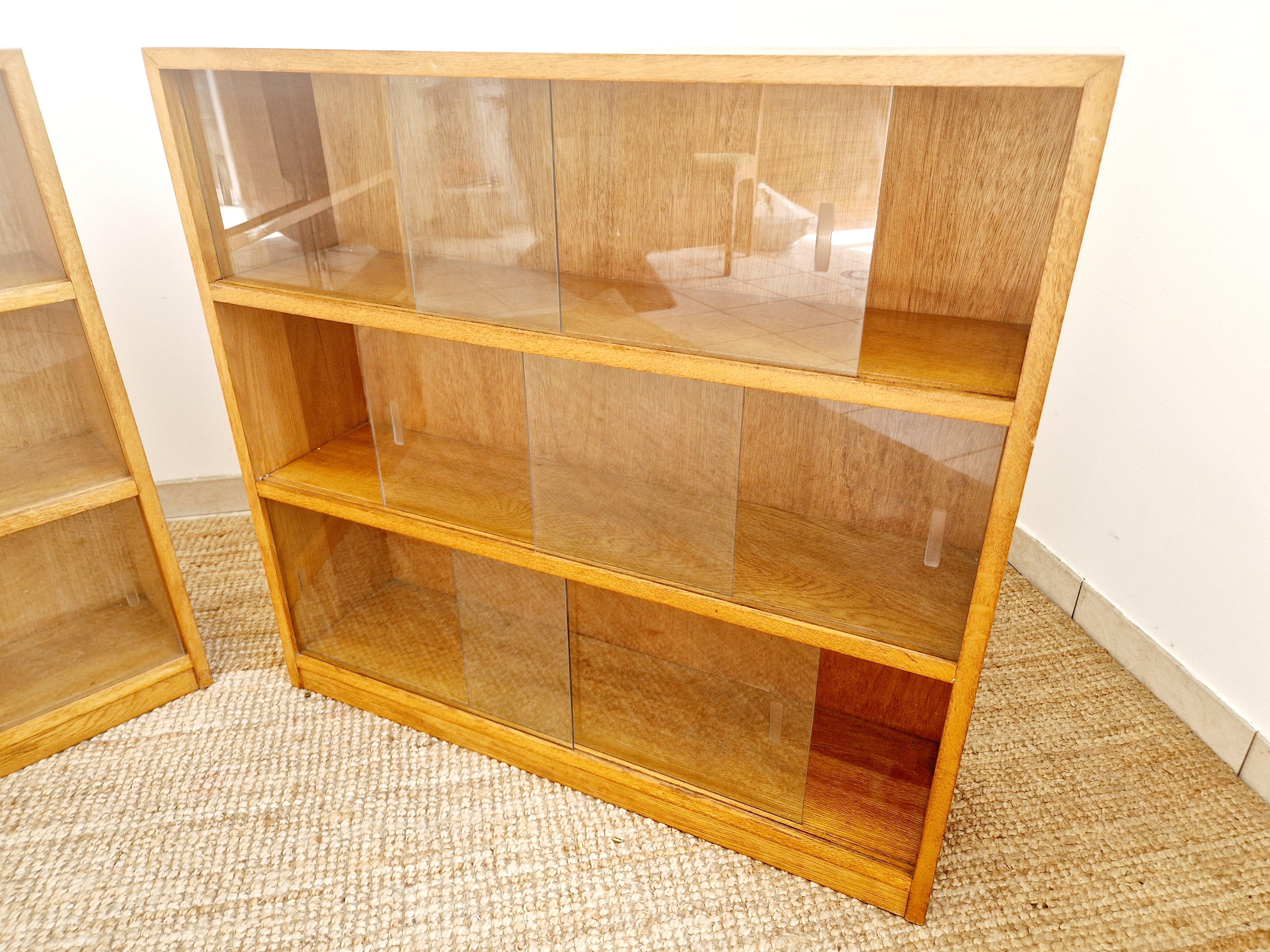 Pair of Mid Century Oak School Bookcases For Sale 1