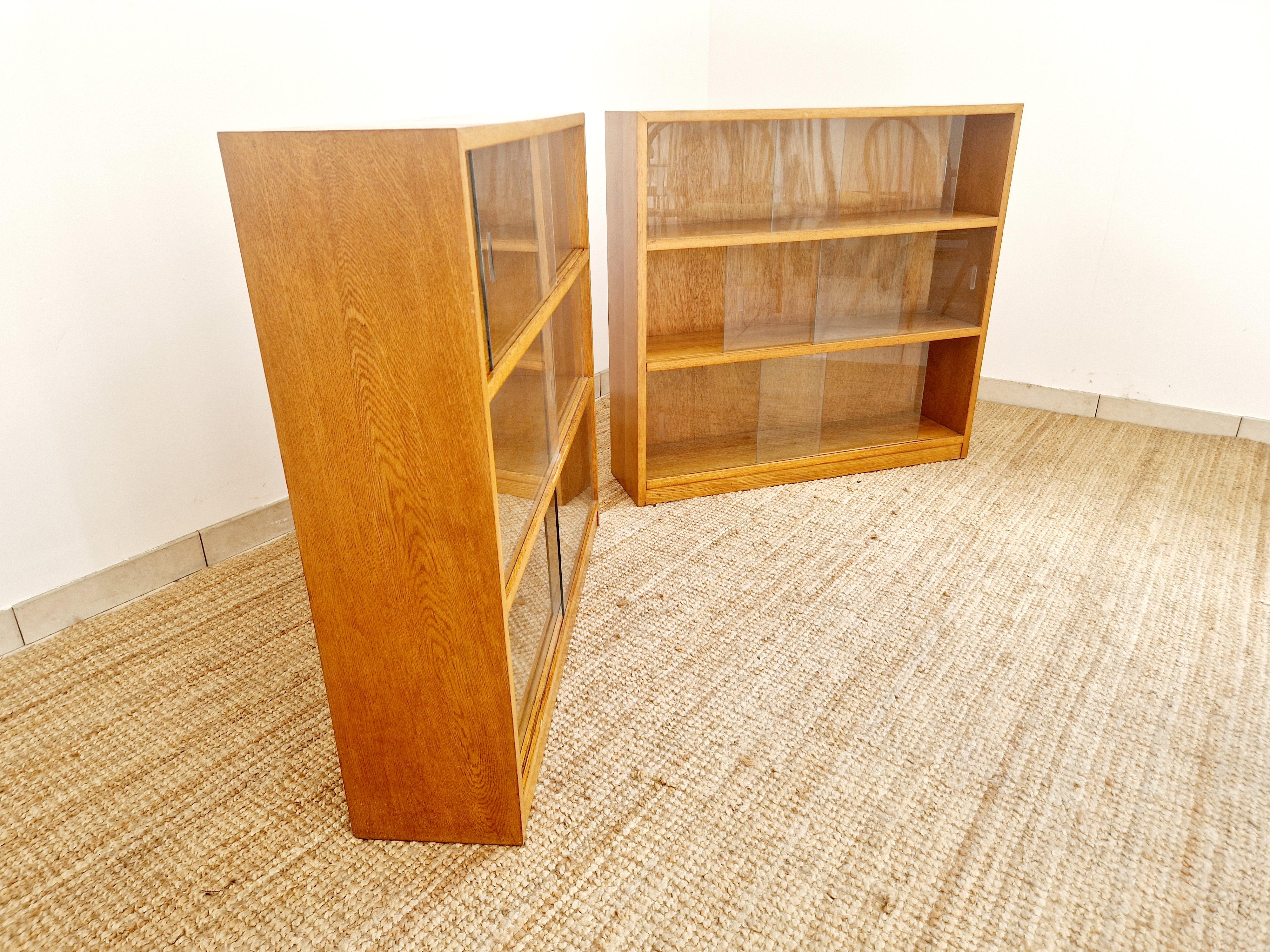 Pair of Mid Century Oak School Bookcases For Sale 2