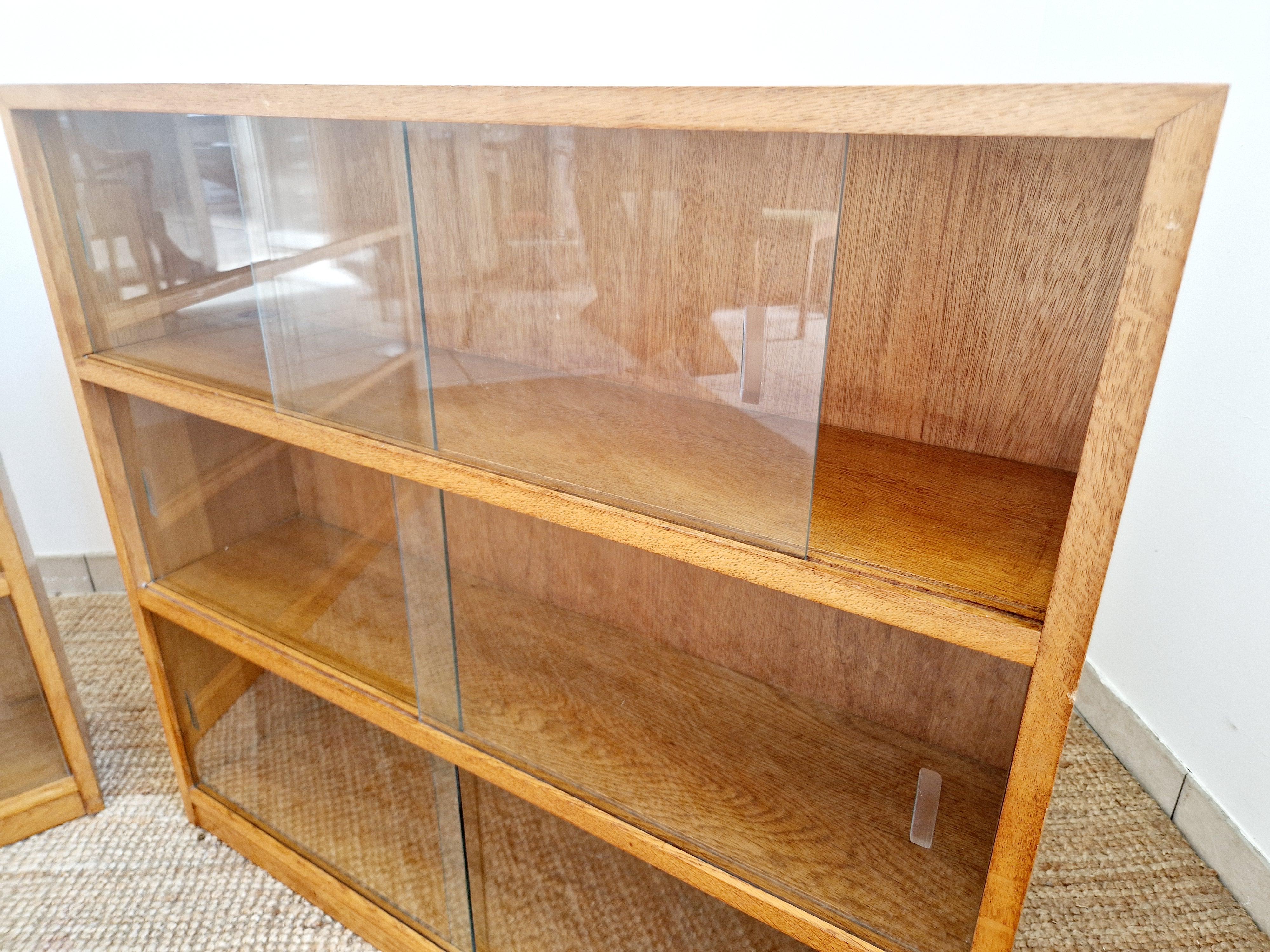 Pair of Mid Century Oak School Bookcases For Sale 3