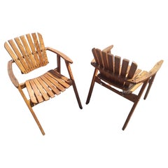 Pair of Mid Century Oak Slatted Armchairs style of Martin Eisler & Carlo Hauner