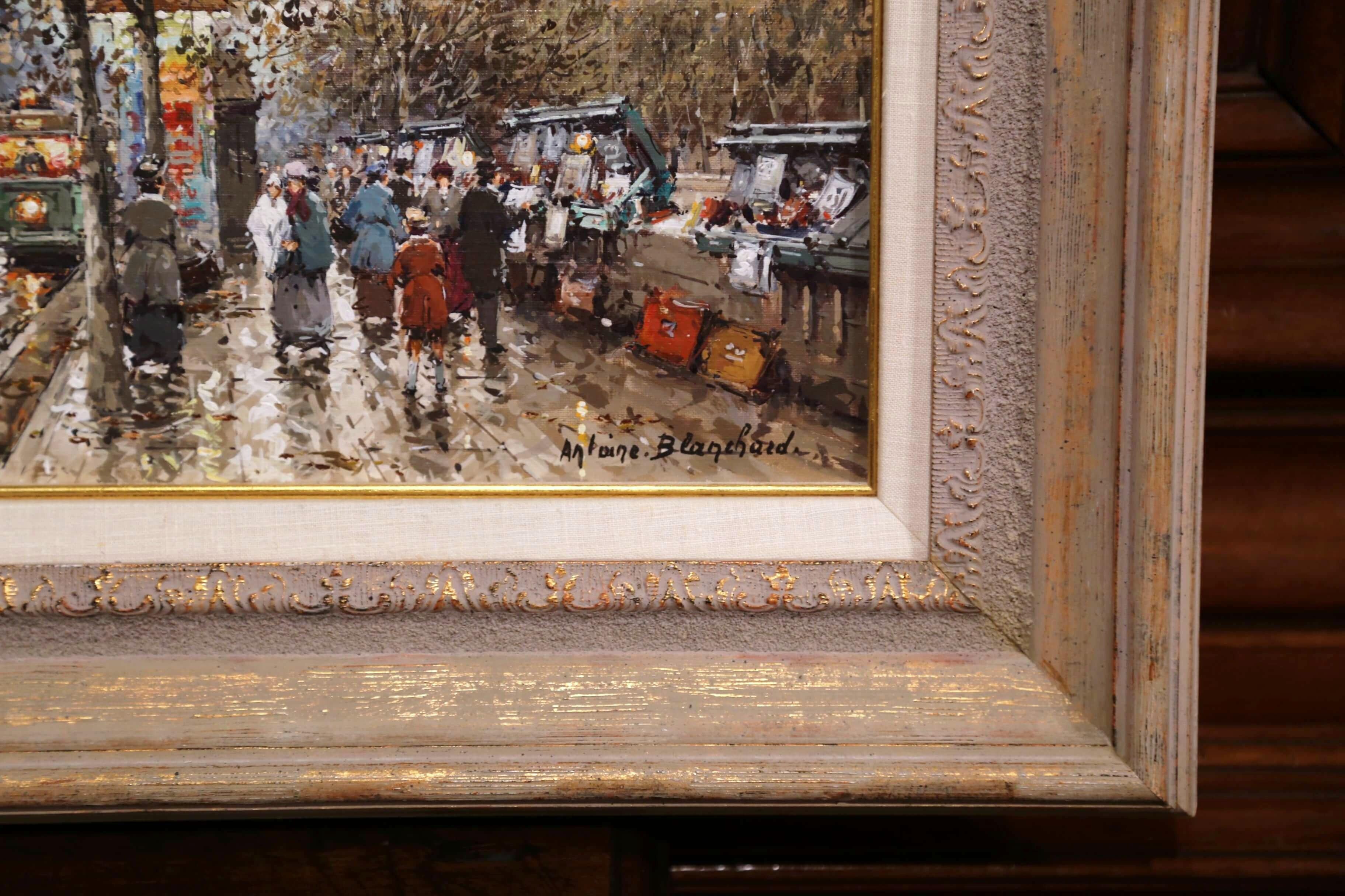 Paire de peintures à l'huile sur toile du milieu du siècle dernier représentant des scènes parisiennes, signées A. Blanchard en vente 1