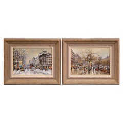 Pair of Mid-Century Oil on Canvas Parisian Scenes Paintings Signed A. Blanchard
