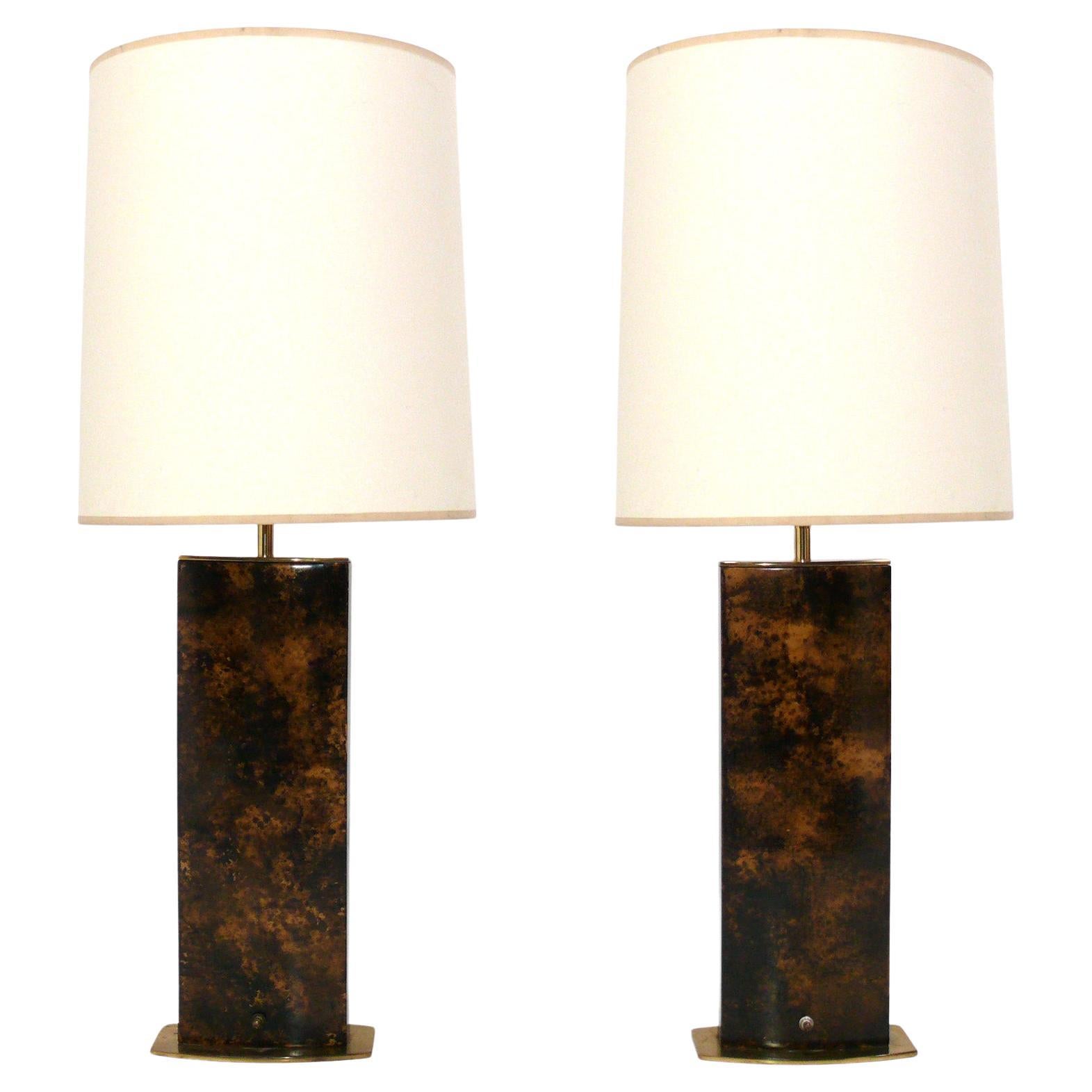 Pair of Mid Century Oil Spot Finish Lamps by Laurel