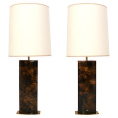Pair of Mid Century Oil Spot Finish Lamps by Laurel