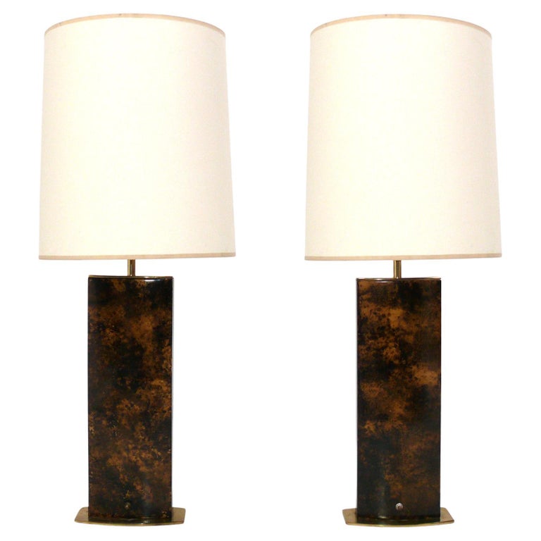 Pair of Mid Century Oil Spot Finish Lamps by Laurel For Sale