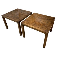 Pair of Mid Century Olive Burl Wood Parsons End Side Tables