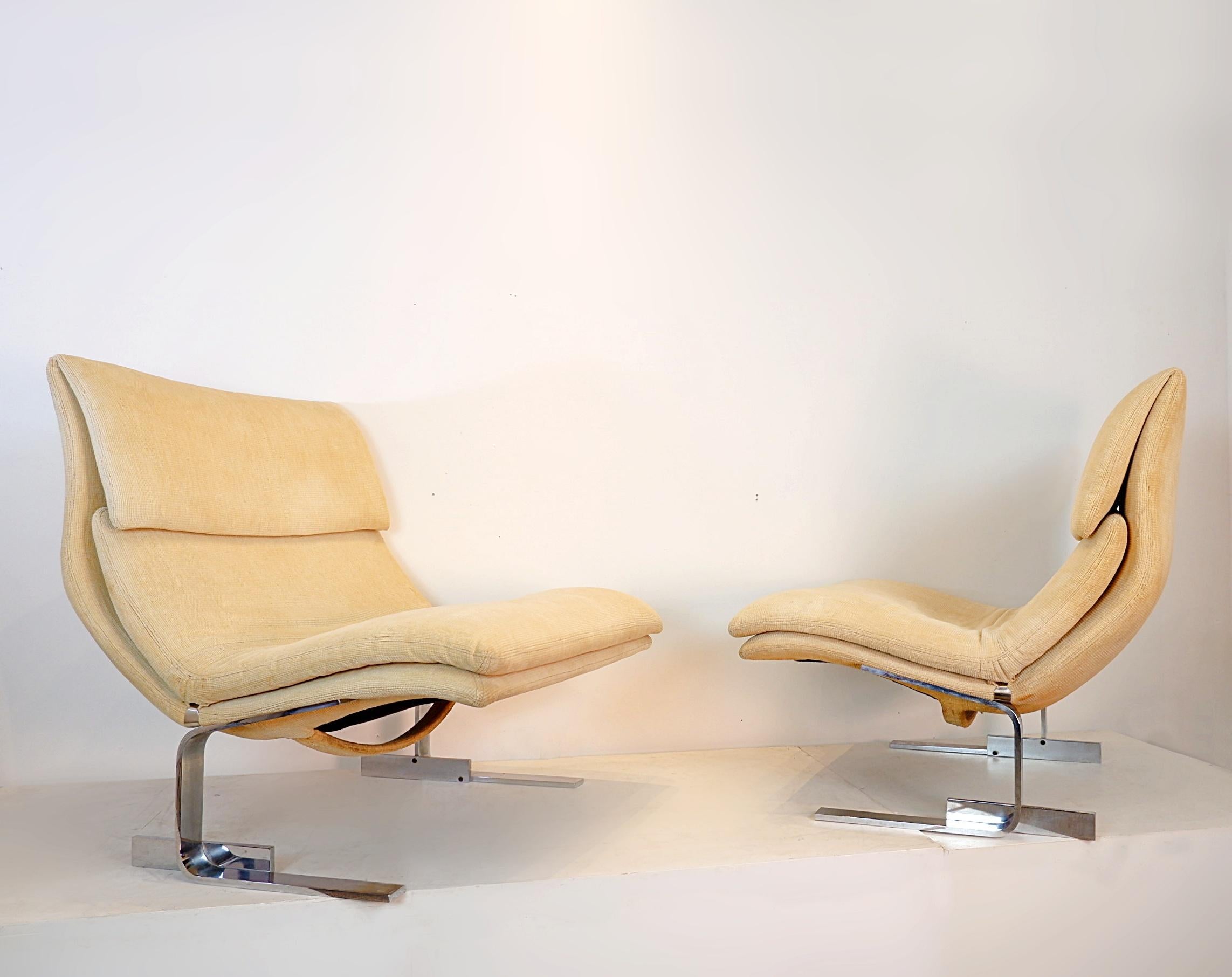 Paar Sessel „Onda“ aus der Mitte des Jahrhunderts, Saporiti, Italien (Stoff) im Angebot
