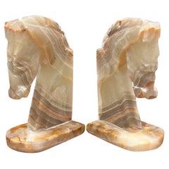 Pair of Mid-Century Onyx Horse Head Bookends
