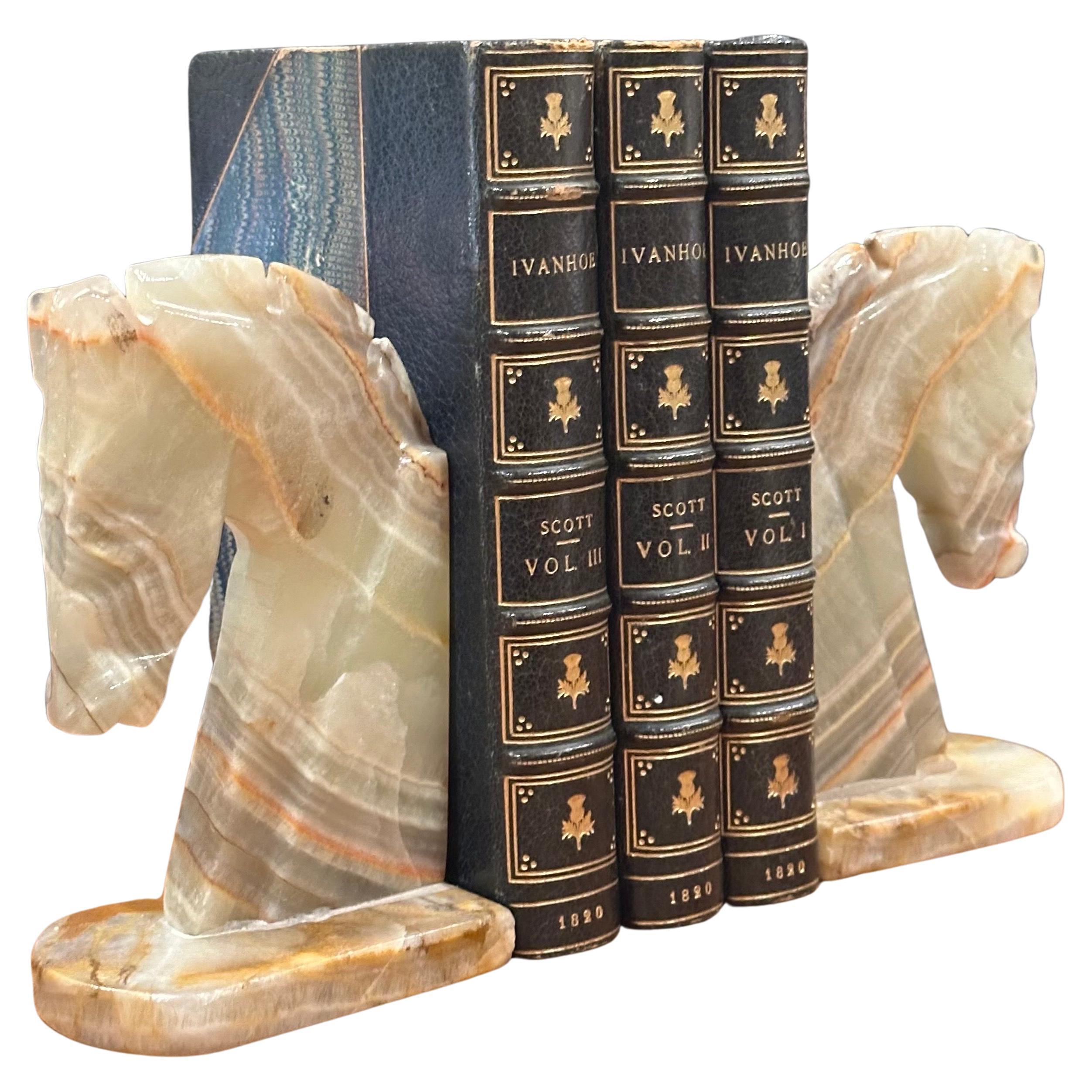 Mid-Century Modern Pair of Mid-Century Onyx Horse Head Bookends