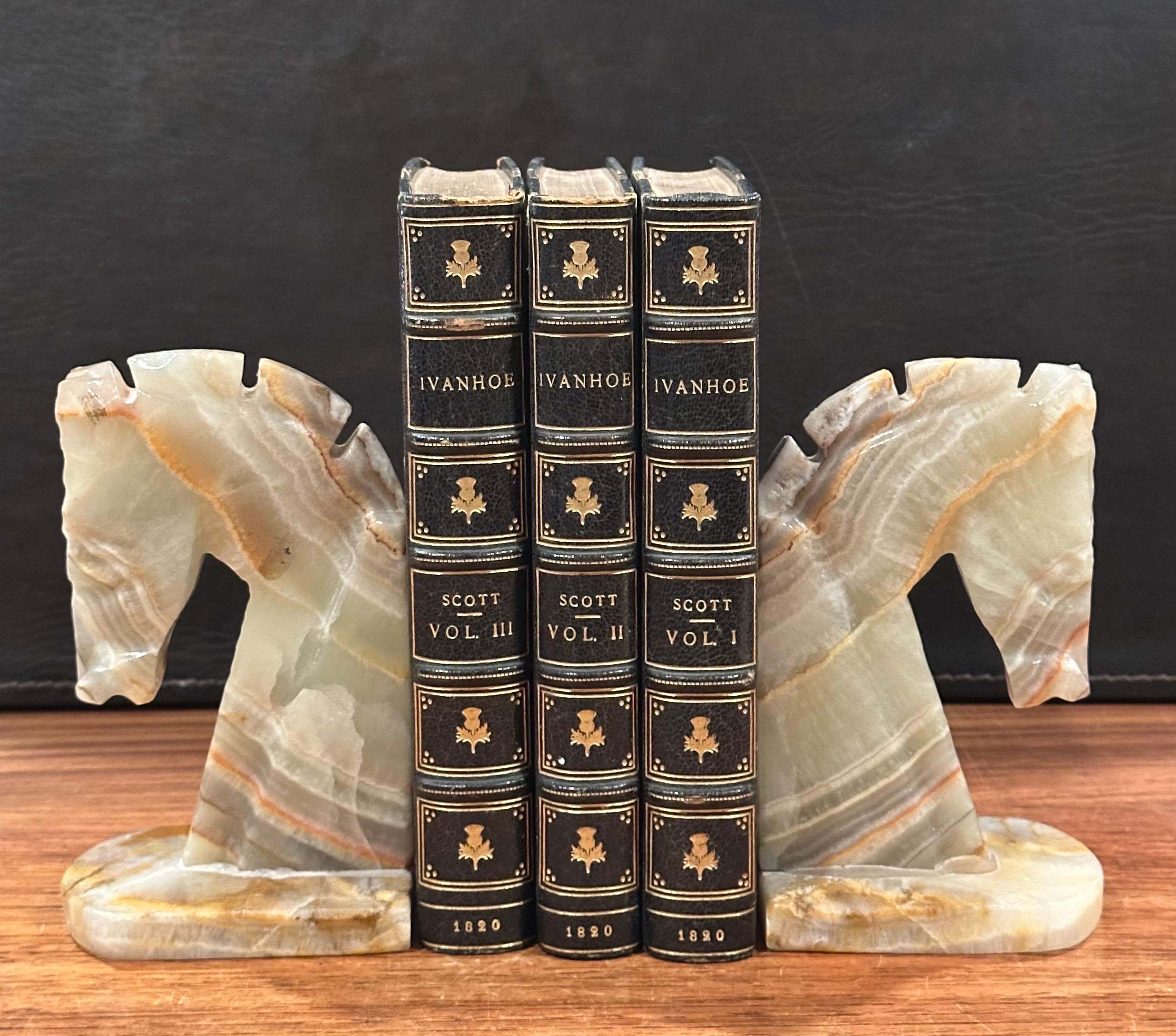 Pair of Mid-Century Onyx Horse Head Bookends 1