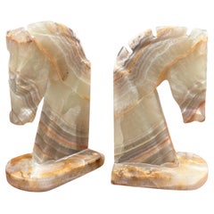 Pair of Mid-Century Onyx Horse Head Bookends