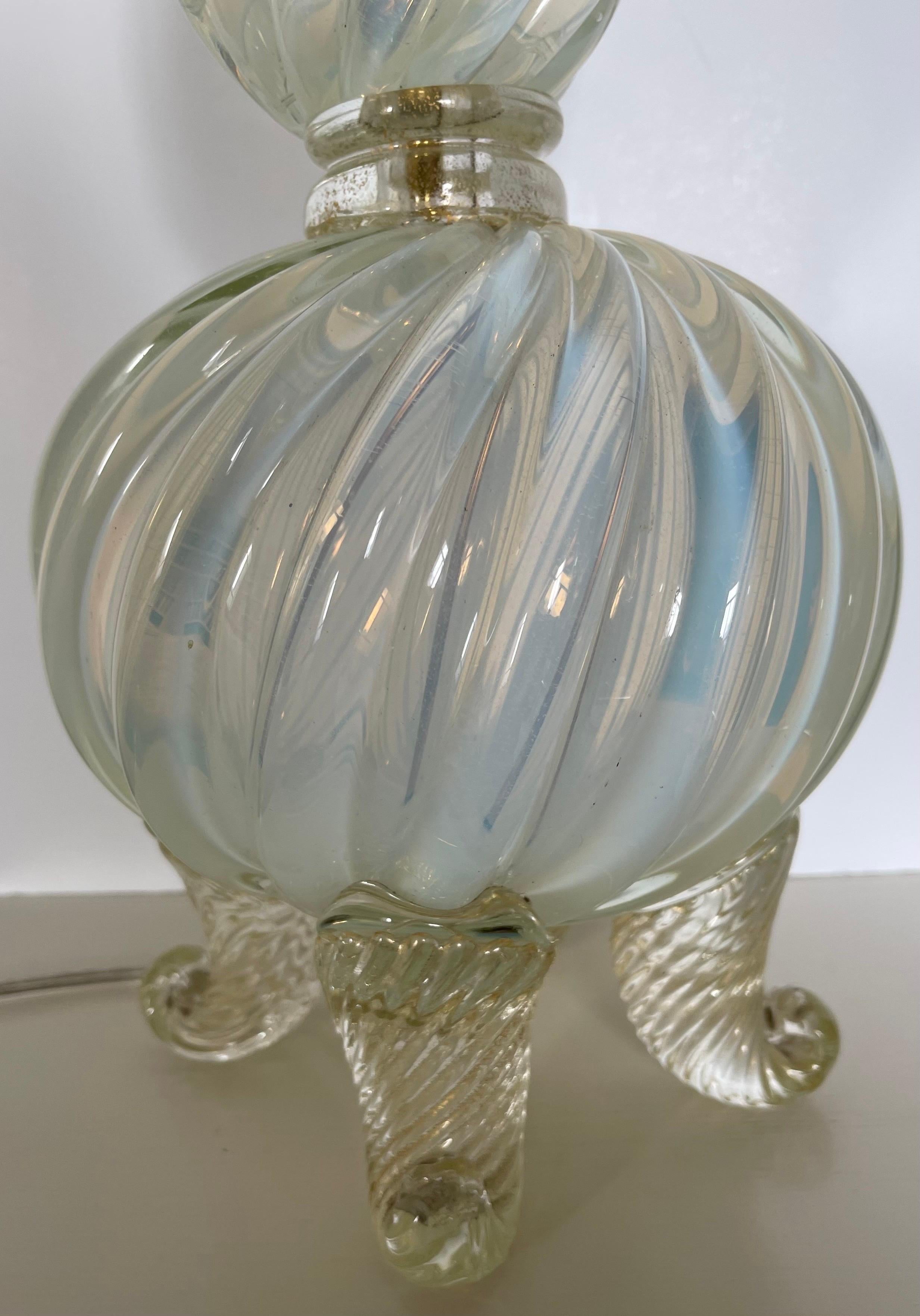 Pair of Mid-Century Opalescent Murano Glass Lamps For Sale 5