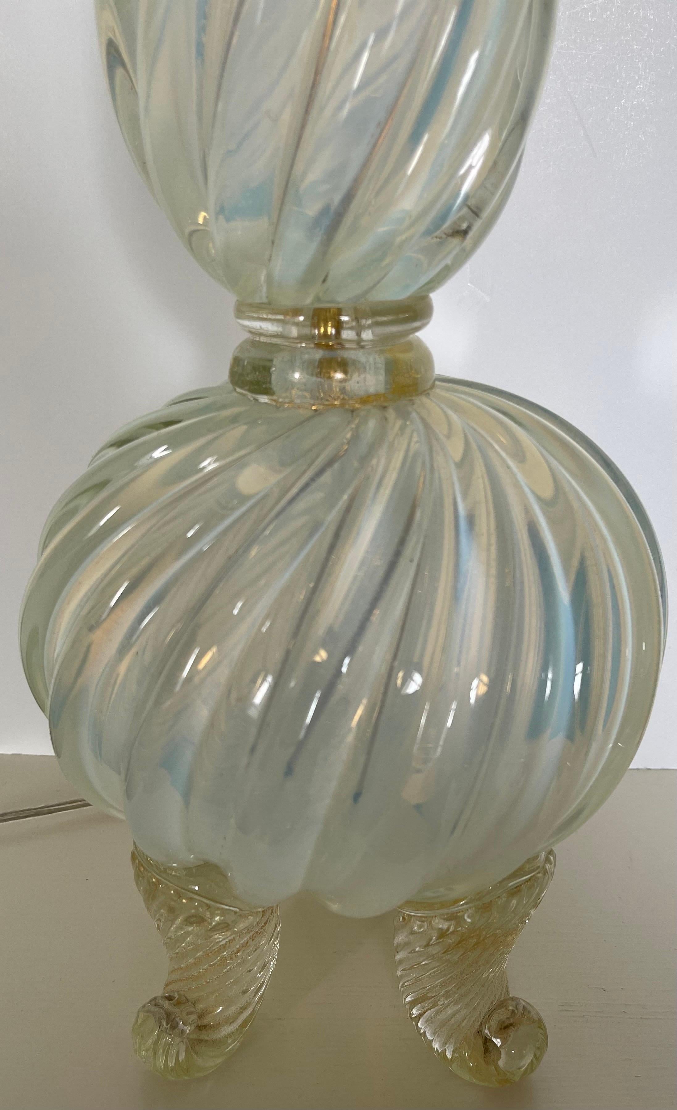 Pair of Mid-Century Opalescent Murano Glass Lamps For Sale 6
