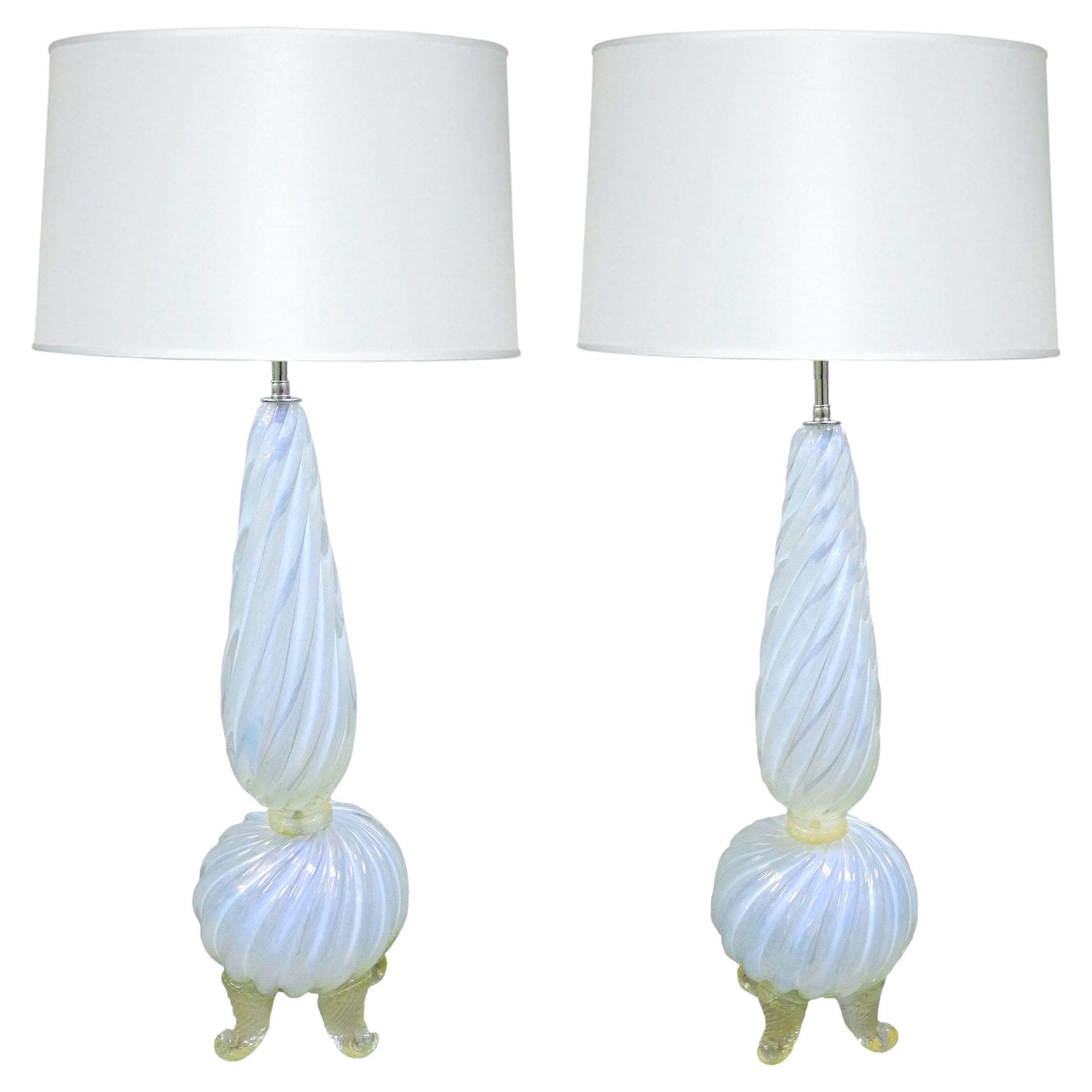 Pair of Mid-Century Opalescent Murano Glass Lamps For Sale
