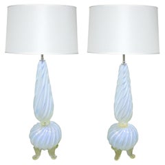 Used Pair of Mid-Century Opalescent Murano Glass Lamps