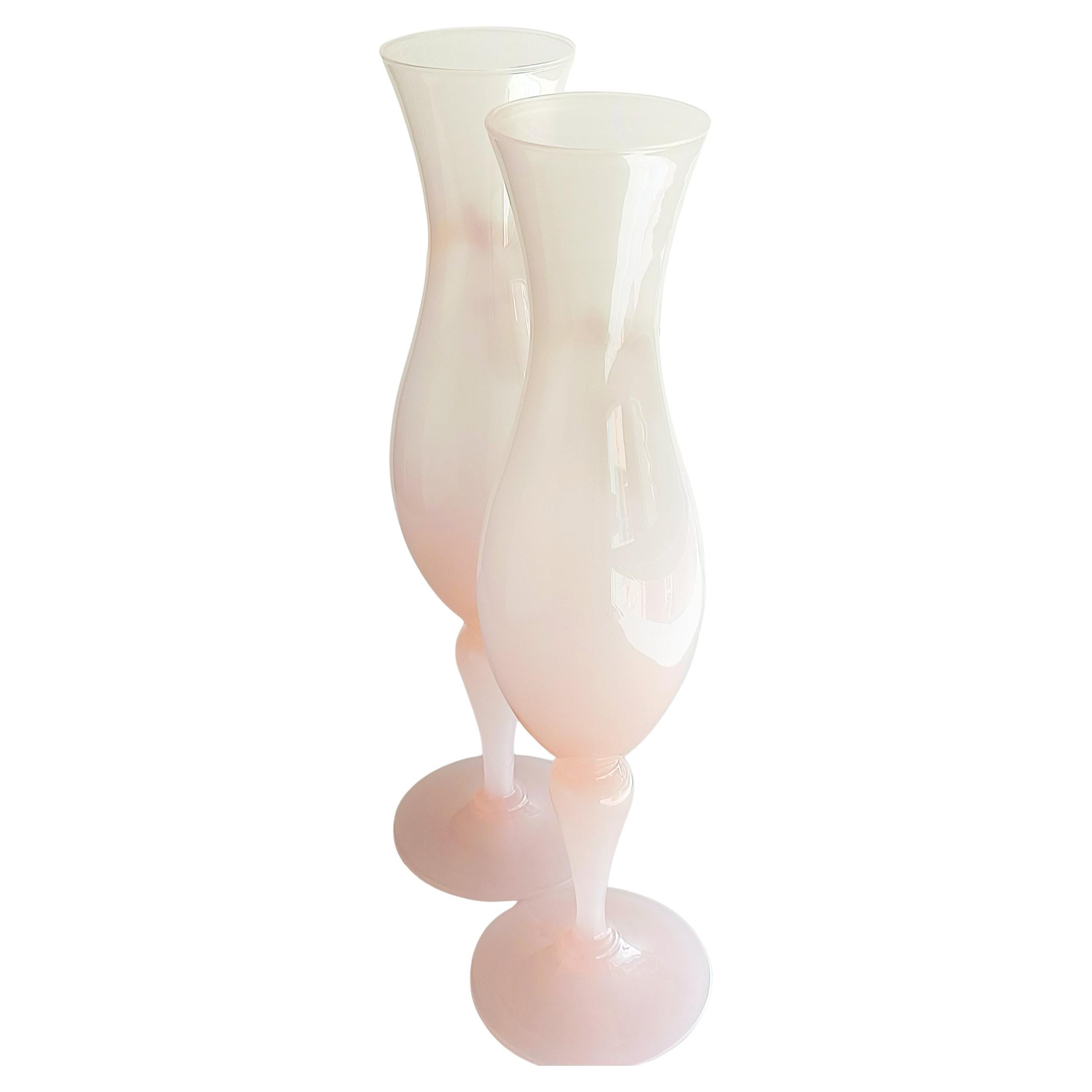 Pair of Mid Century Opalina Florentina Empoli Glass Cup-Vases, 1950s 2