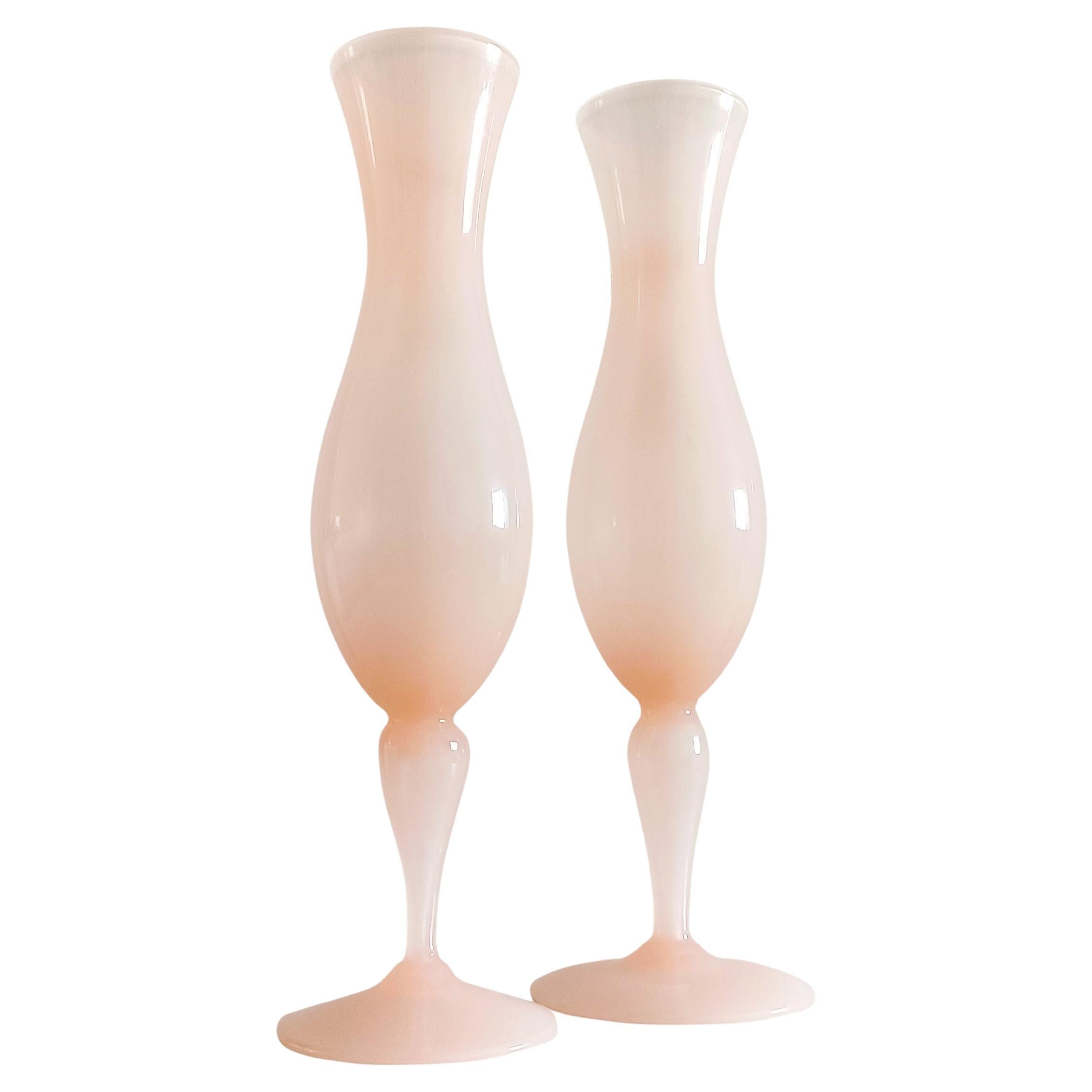 Pair of Mid Century Opalina Florentina Empoli Glass Cup-Vases, 1950s 3