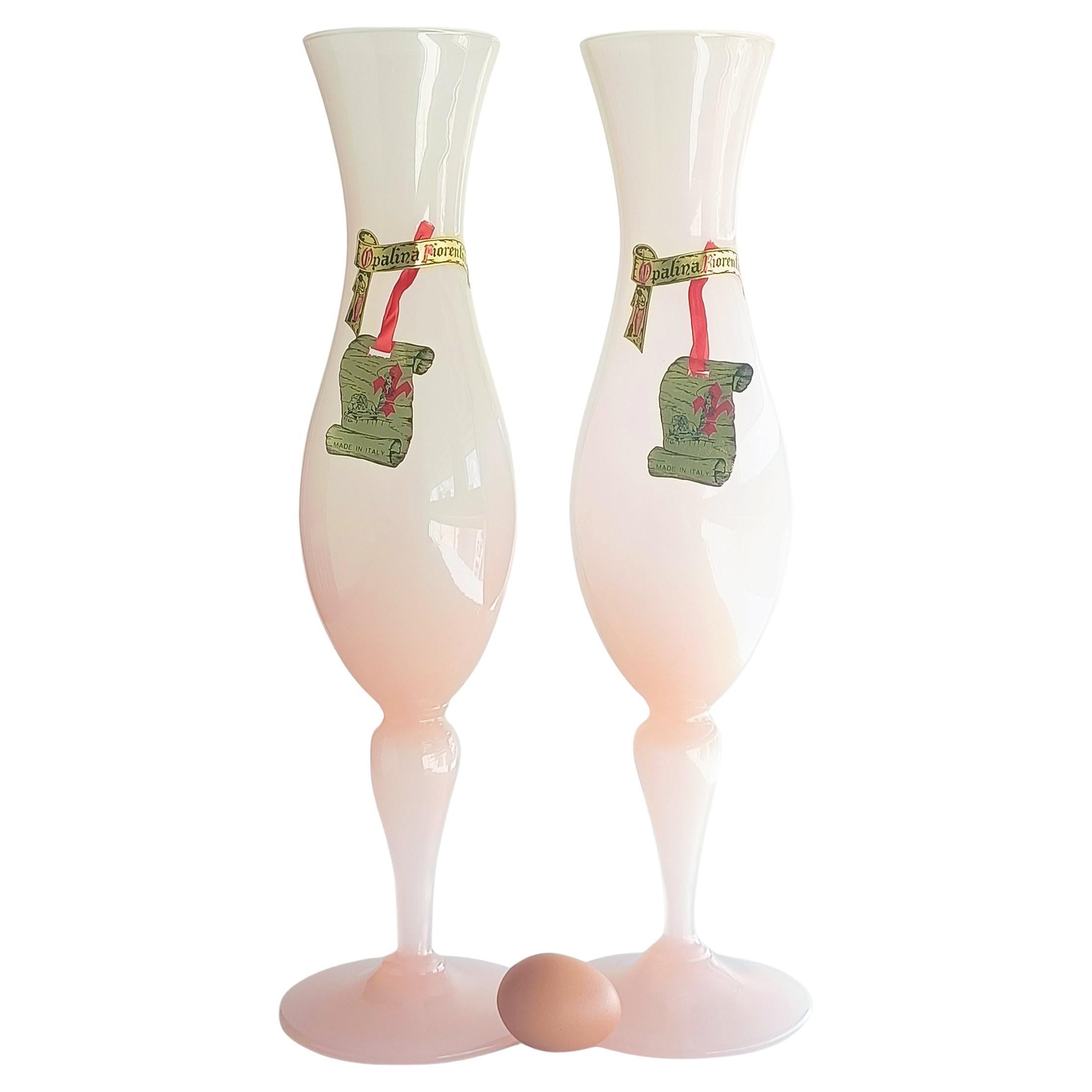 Pair of Mid Century Opalina Florentina Empoli Glass Cup-Vases, 1950s 4