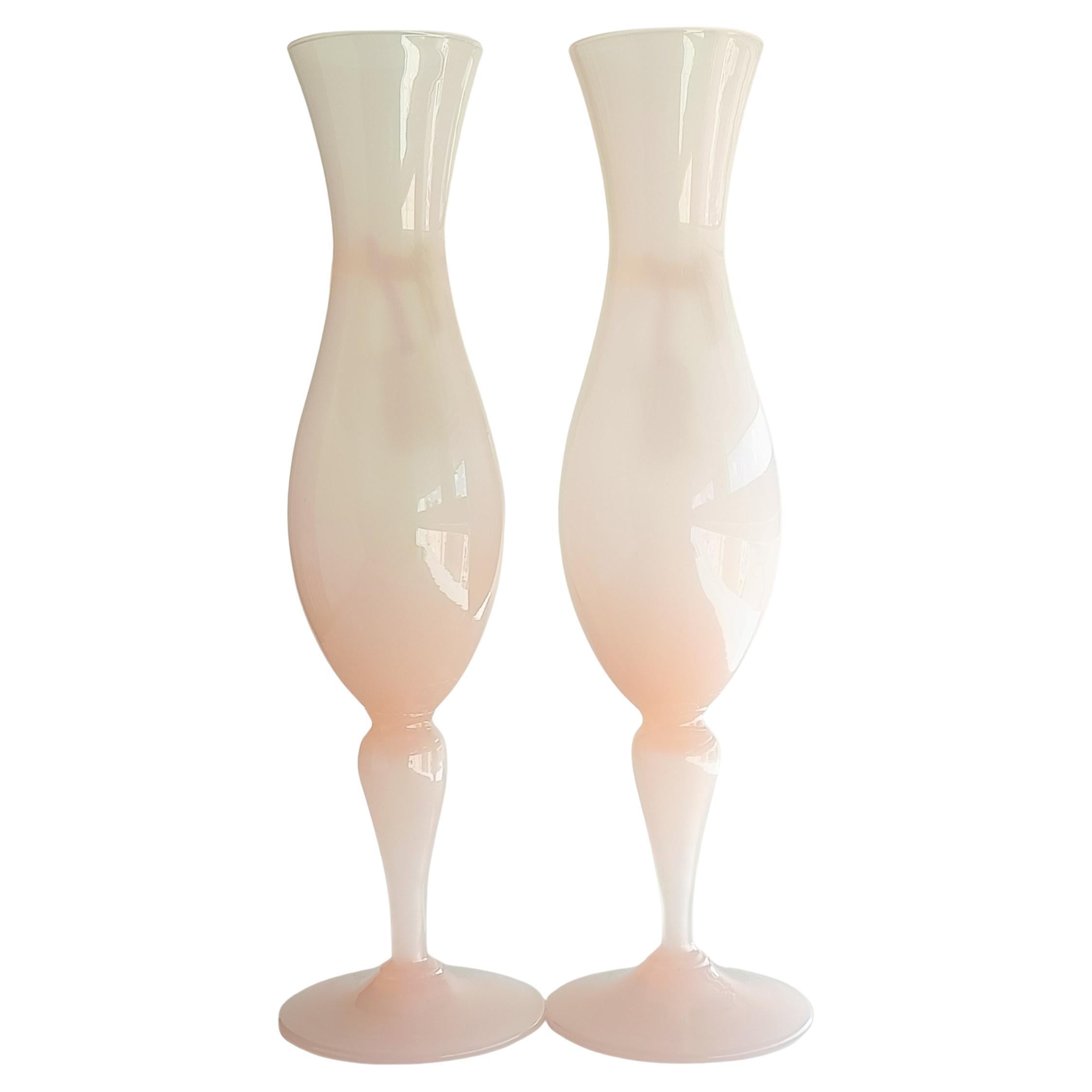 Pair of Mid Century Opalina Florentina Empoli Glass Cup-Vases, 1950s 6