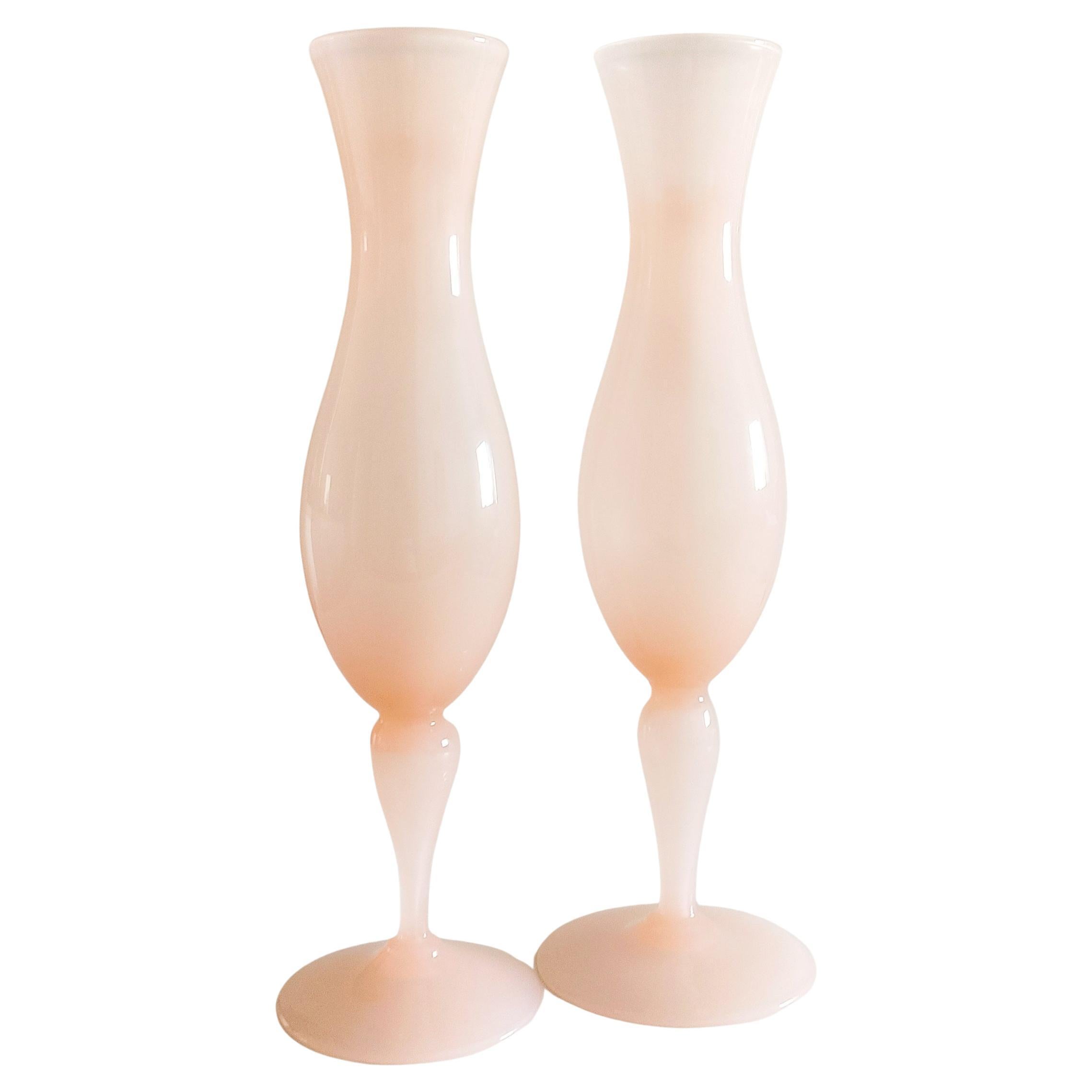 Mid-Century Modern Pair of Mid Century Opalina Florentina Empoli Glass Cup-Vases, 1950s