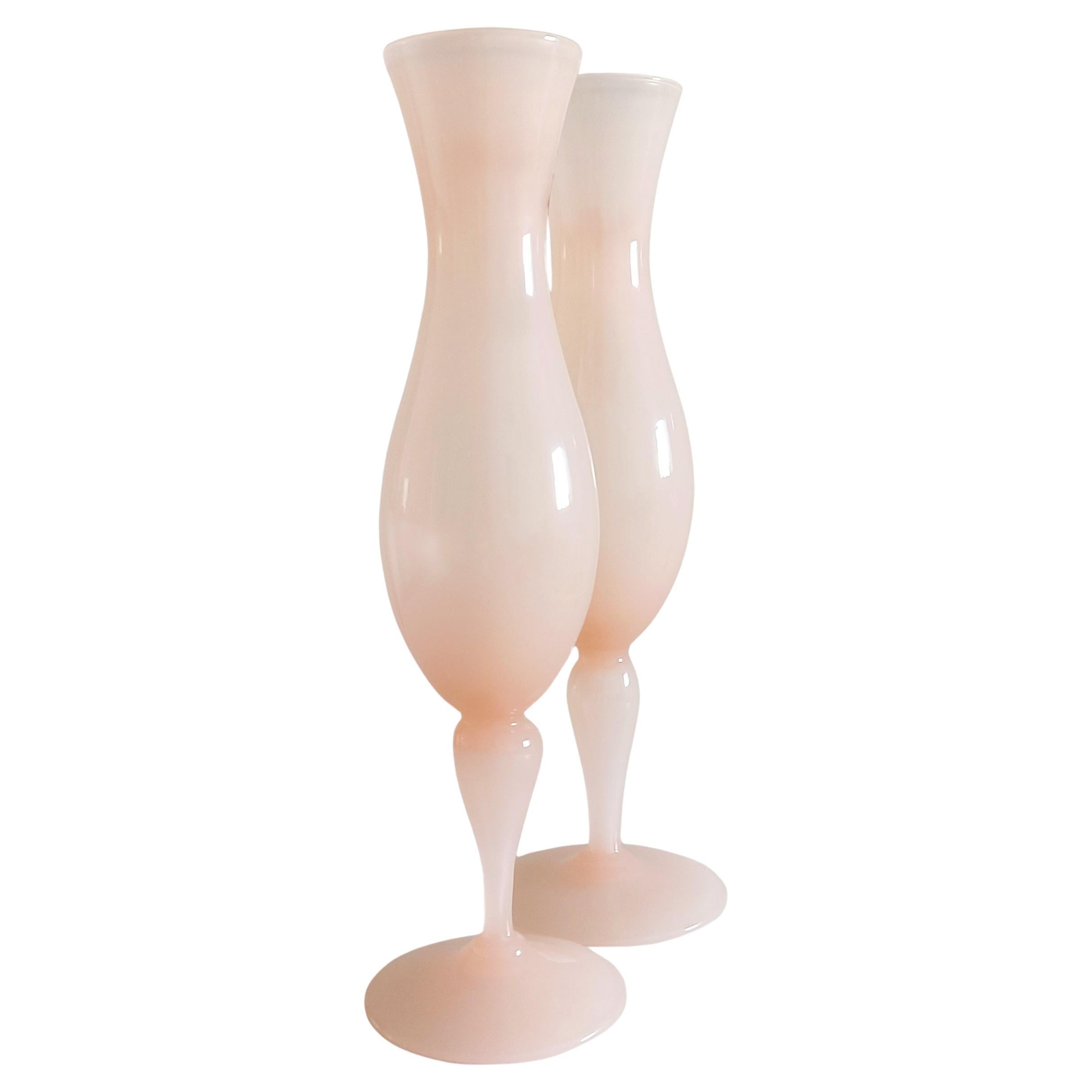 Italian Pair of Mid Century Opalina Florentina Empoli Glass Cup-Vases, 1950s