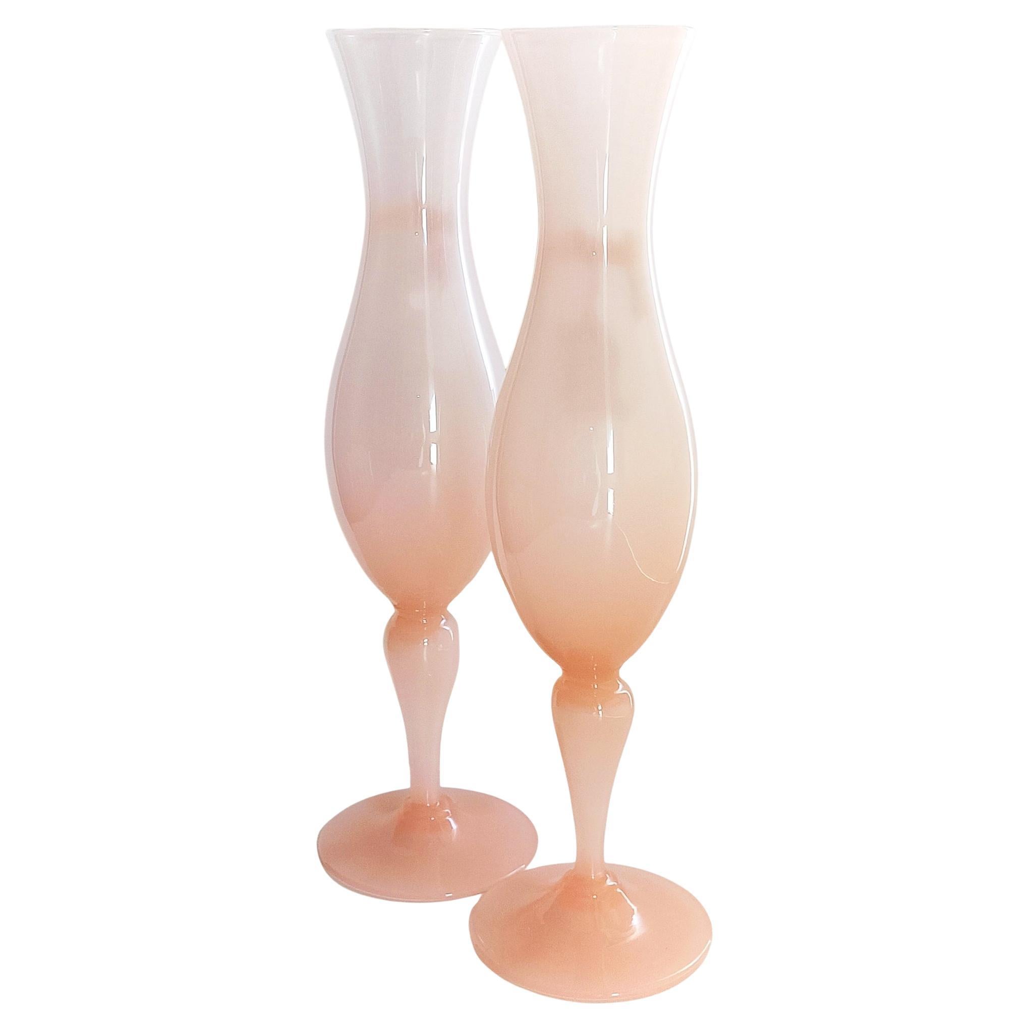 Hand-Crafted Pair of Mid Century Opalina Florentina Empoli Glass Cup-Vases, 1950s