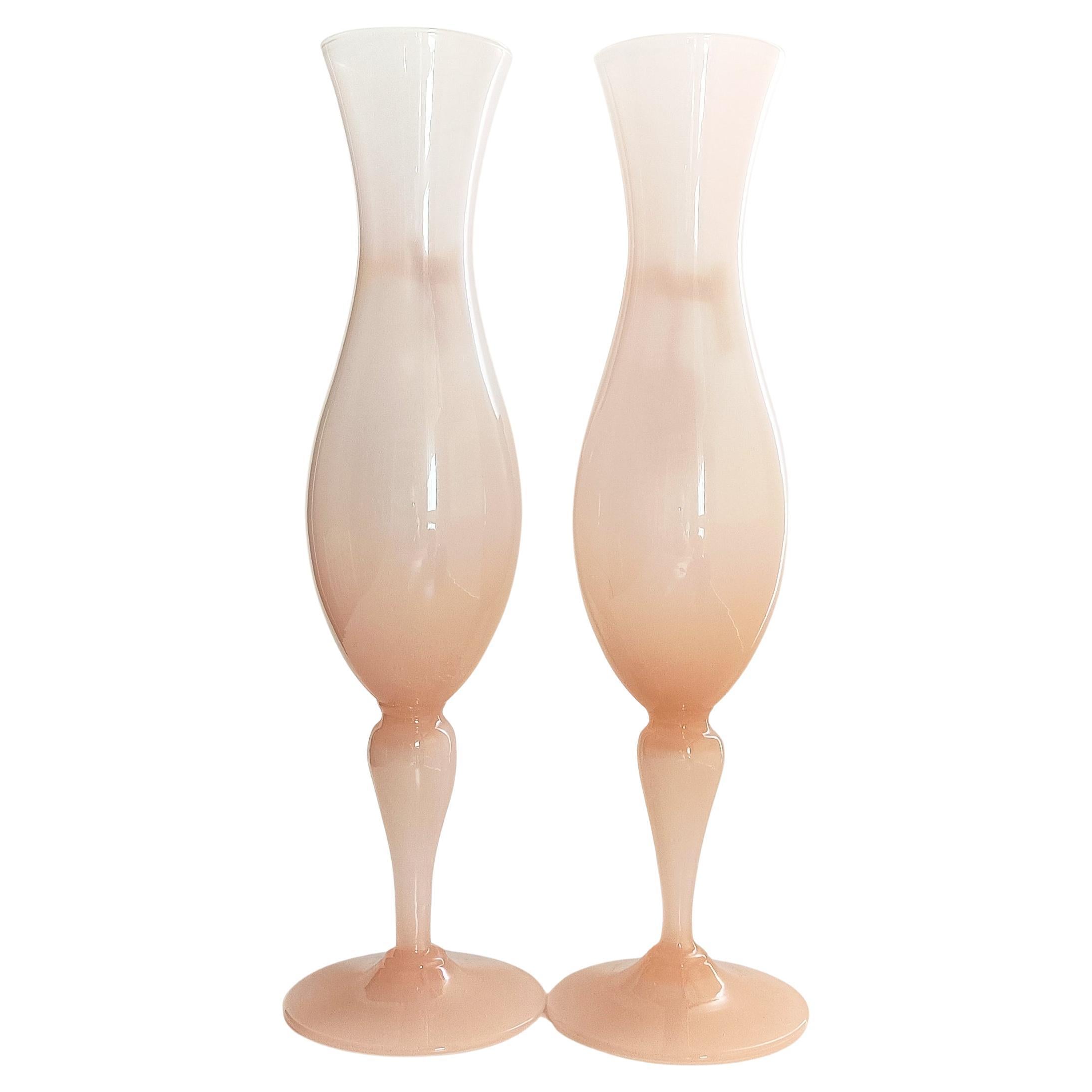 Pair of Mid Century Opalina Florentina Empoli Glass Cup-Vases, 1950s In Excellent Condition In Valencia, VC