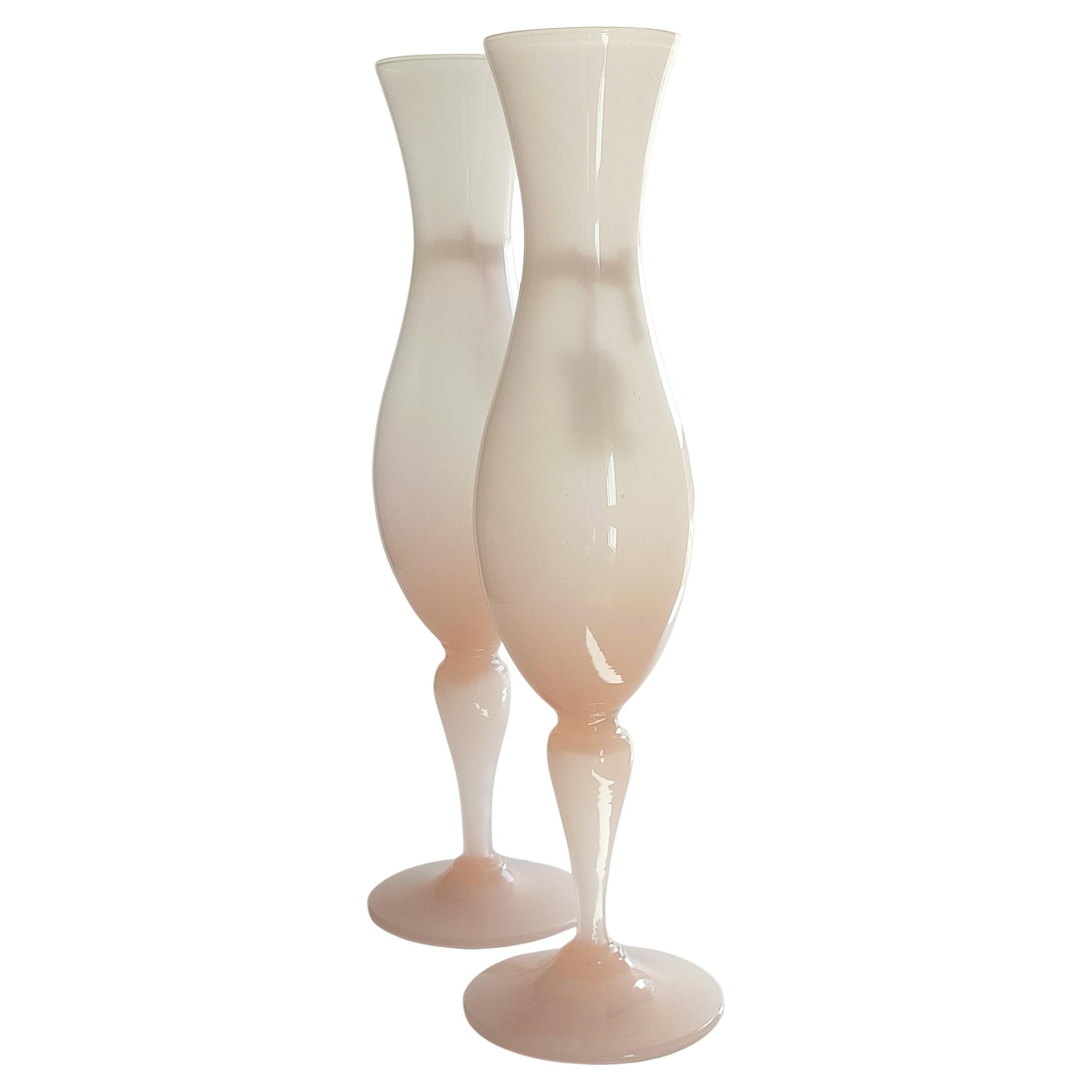 Mid-20th Century Pair of Mid Century Opalina Florentina Empoli Glass Cup-Vases, 1950s